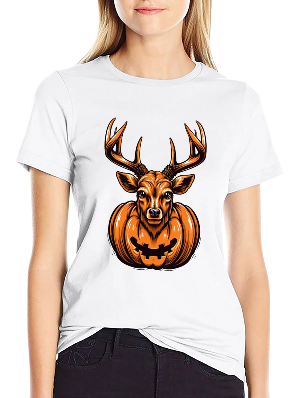 Deer Pumpkin Halloween Graphic Tee