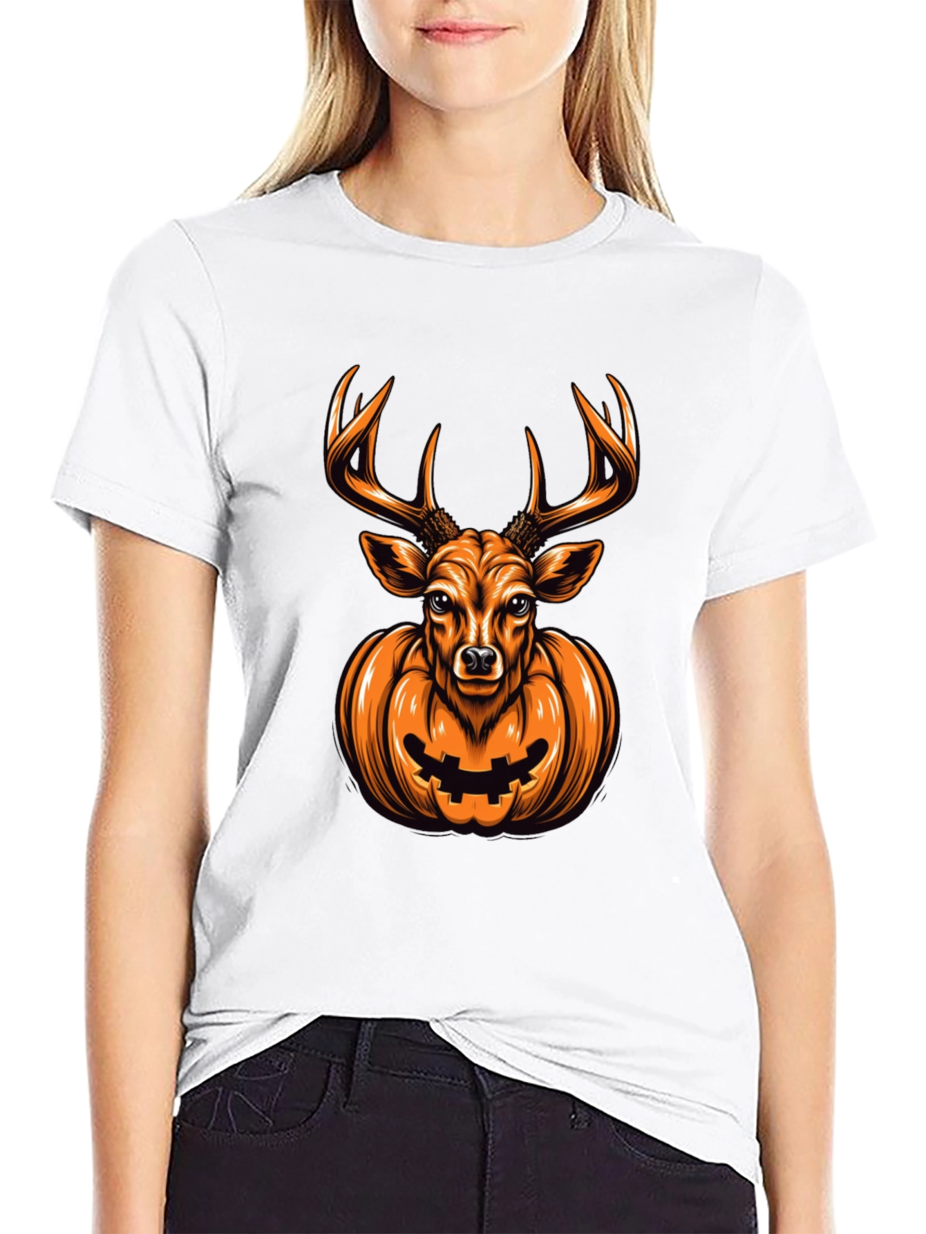 Deer Pumpkin Halloween Graphic Tee