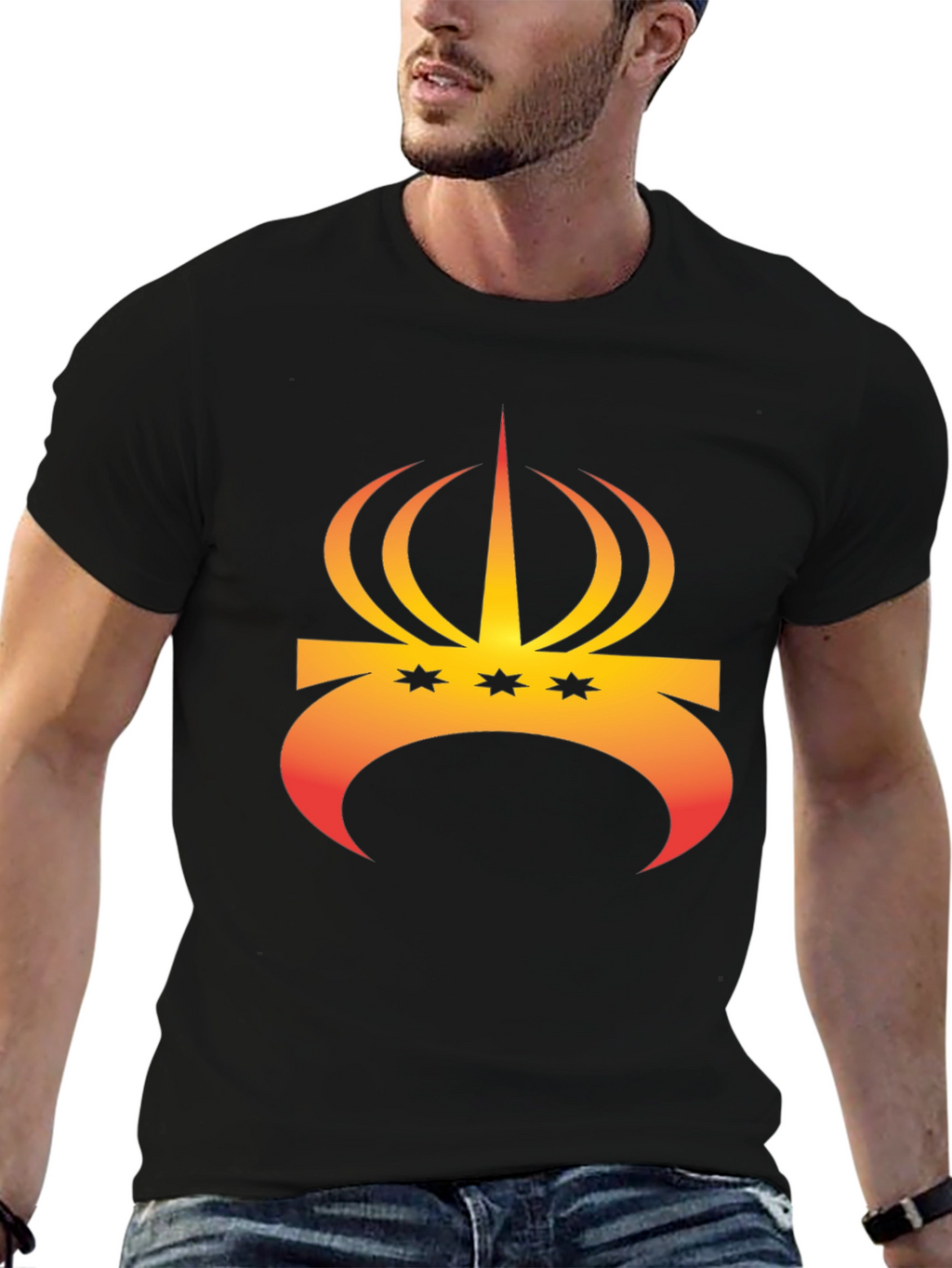 Crown and Stars Graphic Tee - Trendy Black T-Shirt