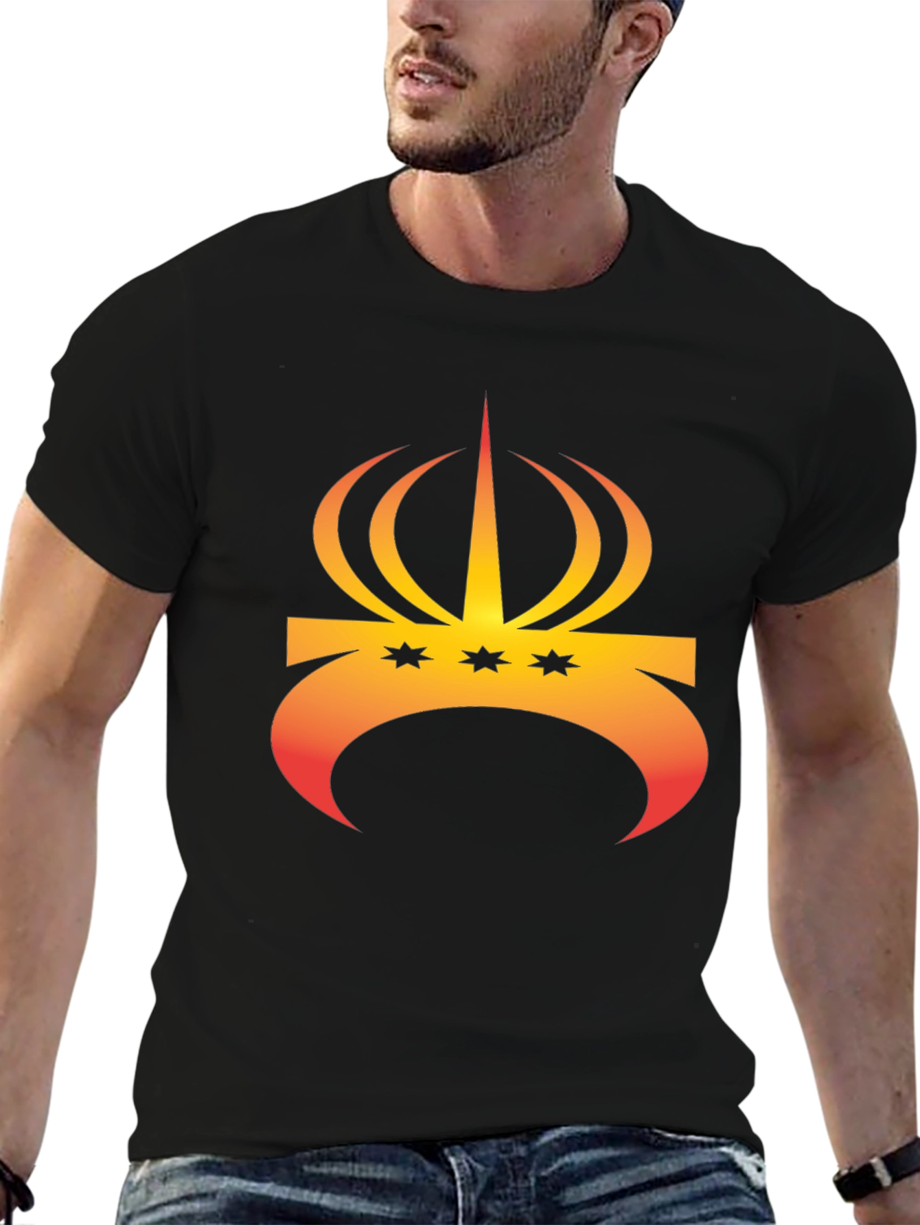 Crown and Stars Graphic Tee - Trendy Black T-Shirt