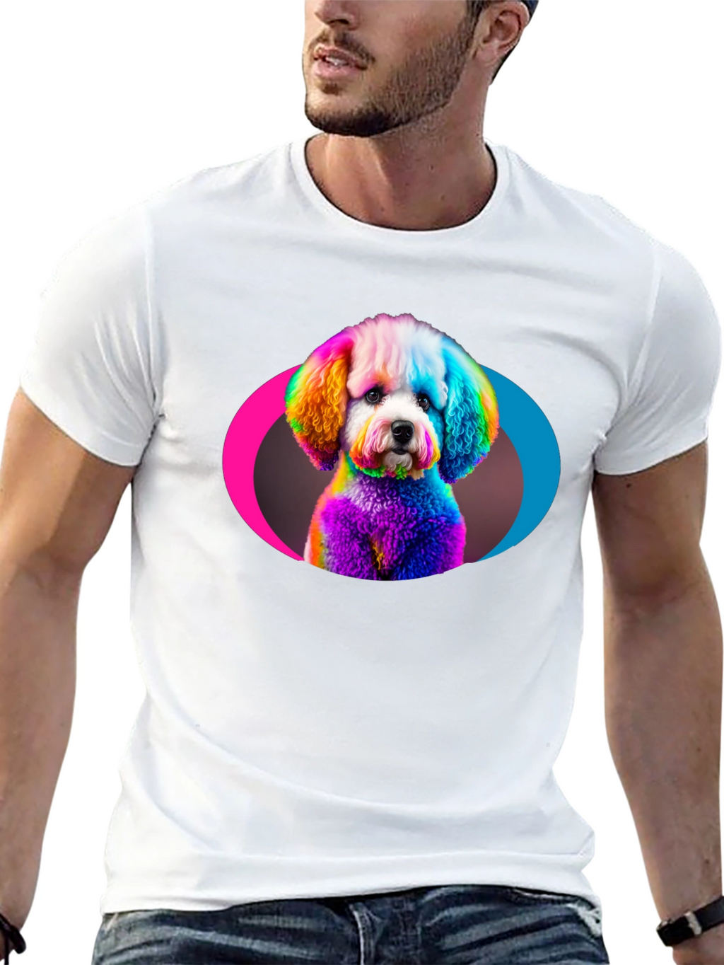 Rainbow Poodle Graphic Black T-Shirt