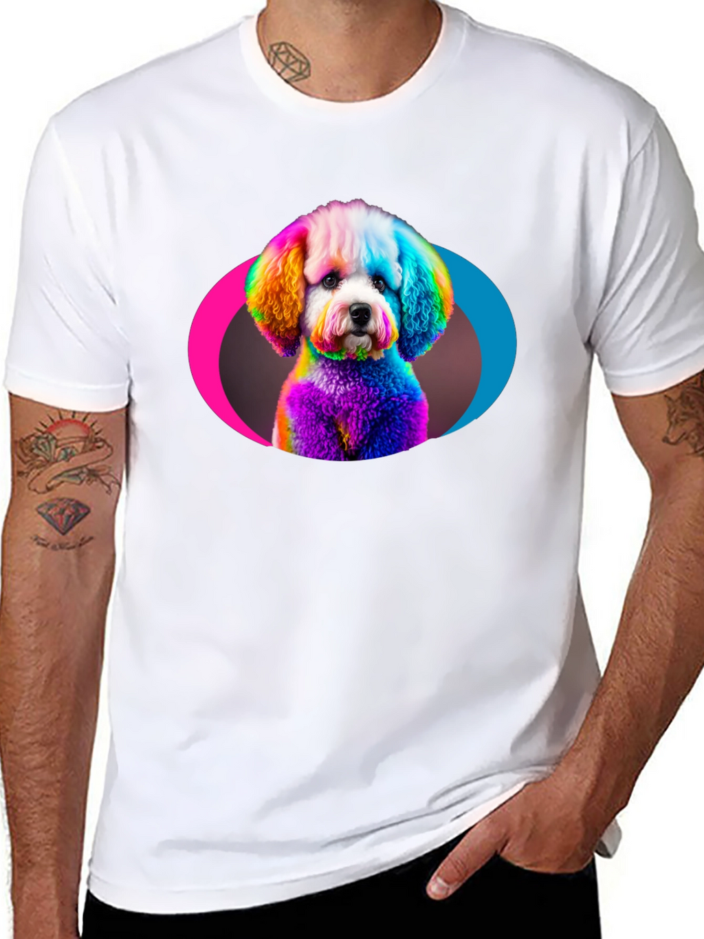 Rainbow Poodle Graphic Black T-Shirt
