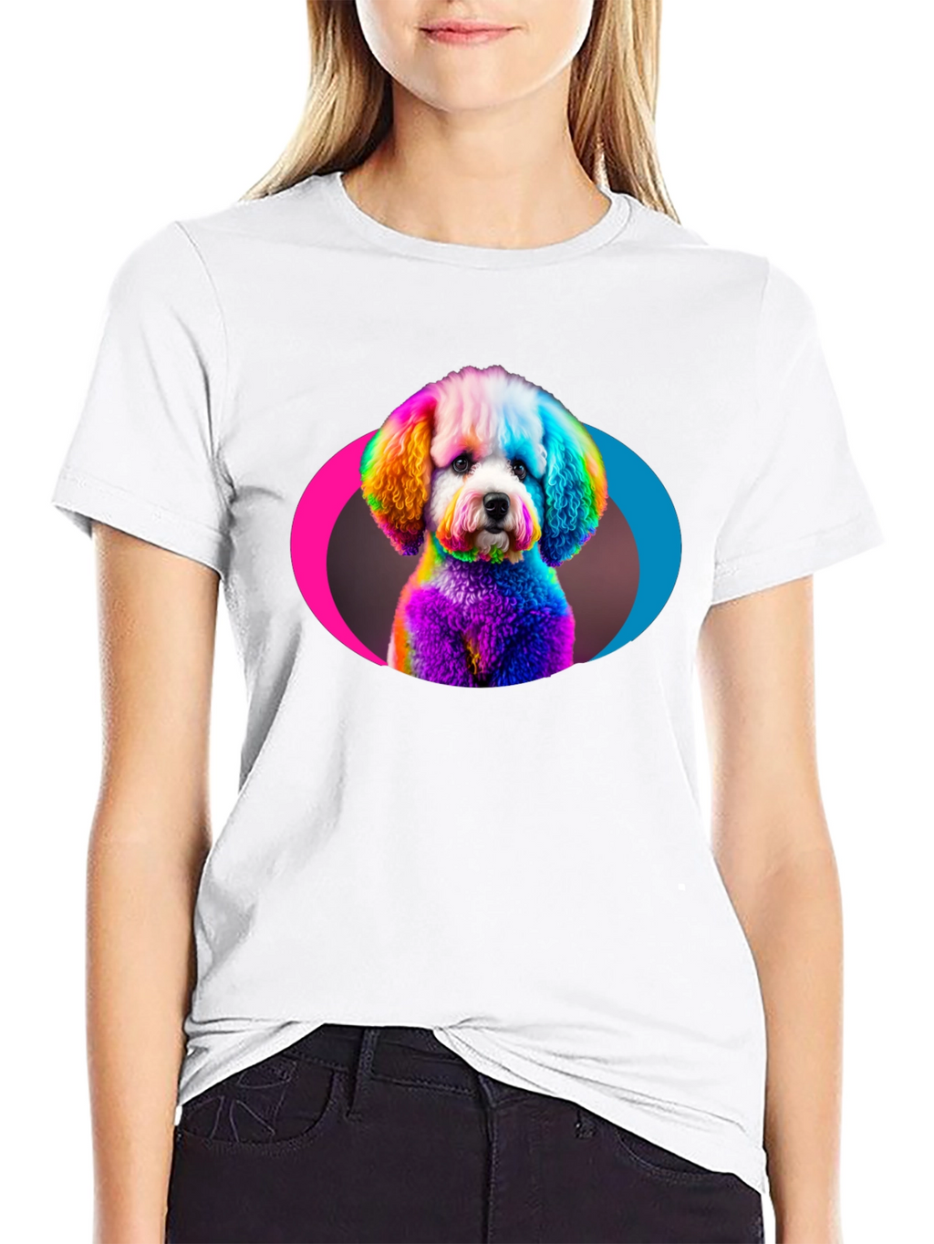 Rainbow Poodle Graphic Black T-Shirt