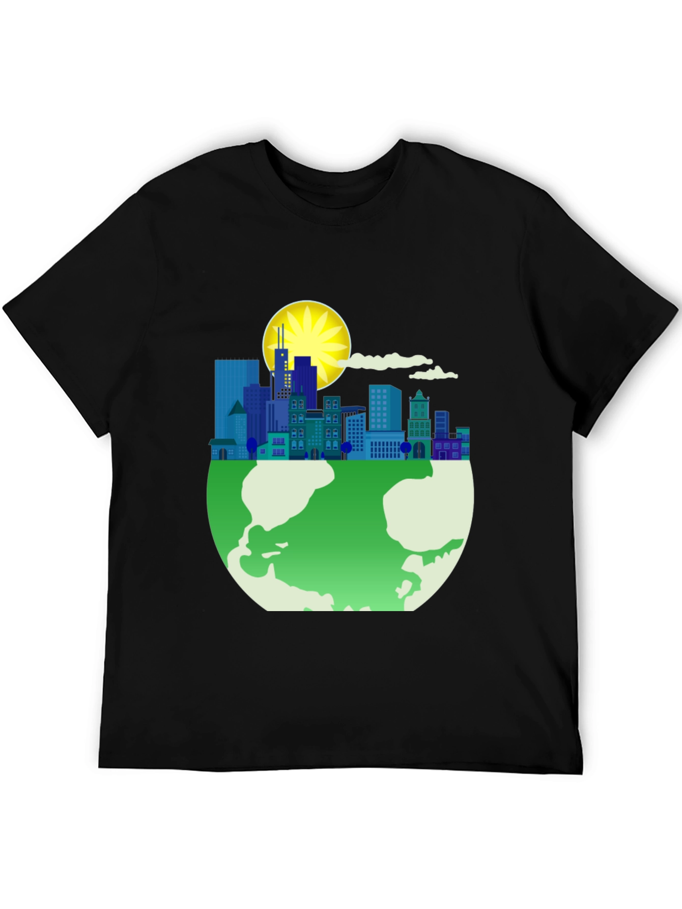 Eco-Friendly Cityscape Earth Graphic Tee - Black