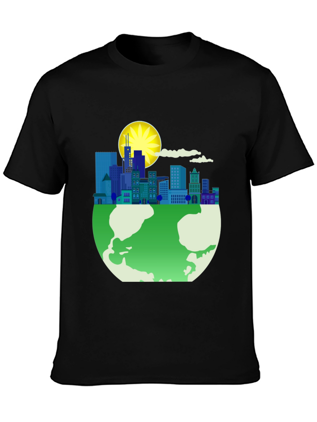 Eco-Friendly Cityscape Earth Graphic Tee - Black