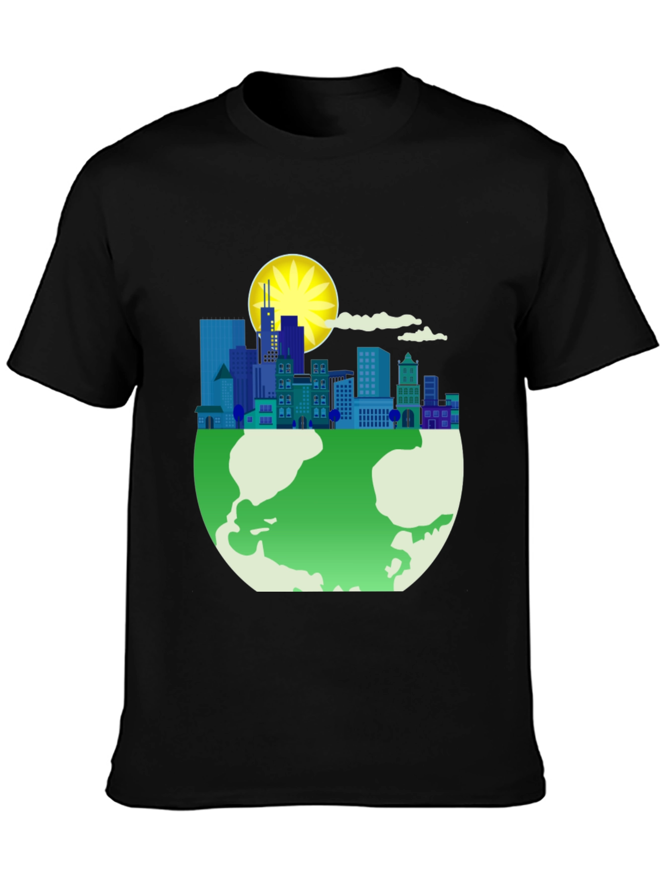 Eco-Friendly Cityscape Earth Graphic Tee - Black