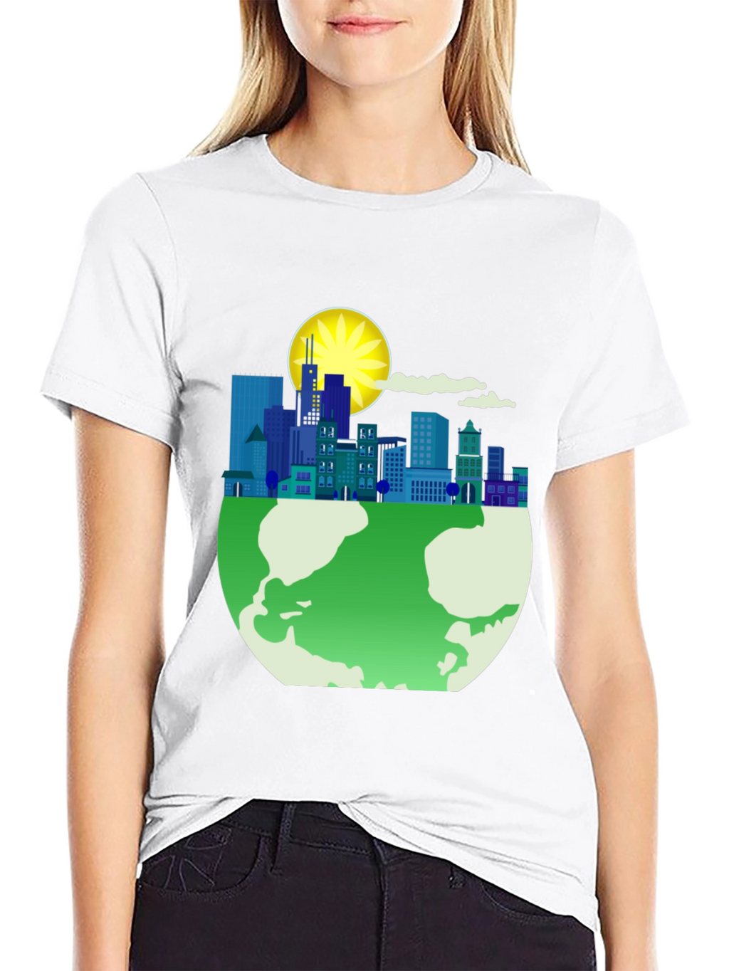 Eco-Friendly Cityscape Earth Graphic Tee - Black
