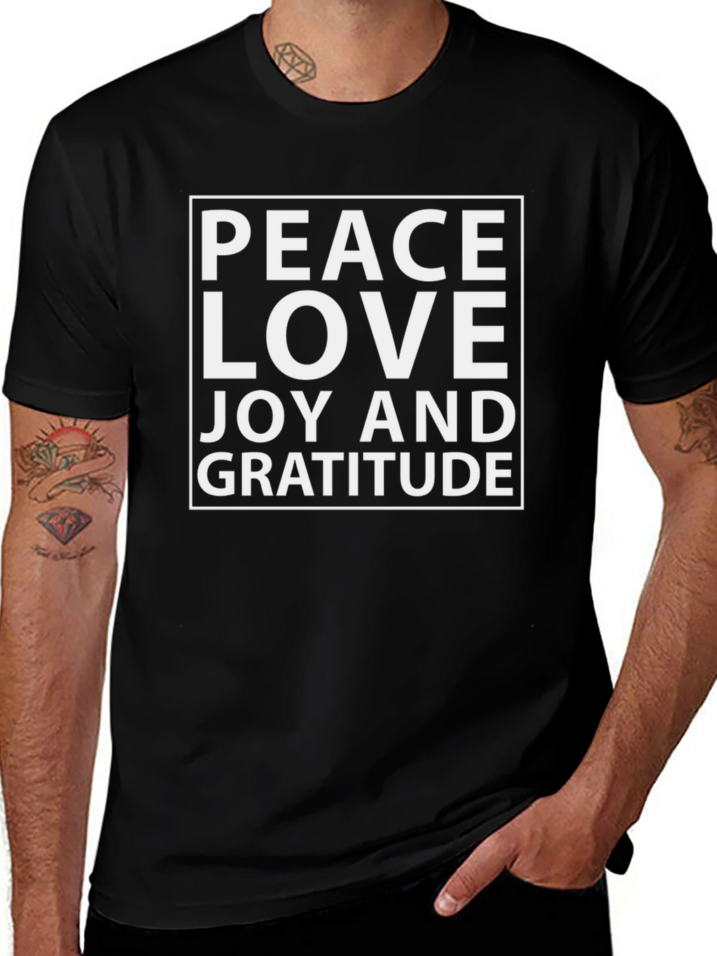 Peace Love Joy Gratitude Black T-Shirt