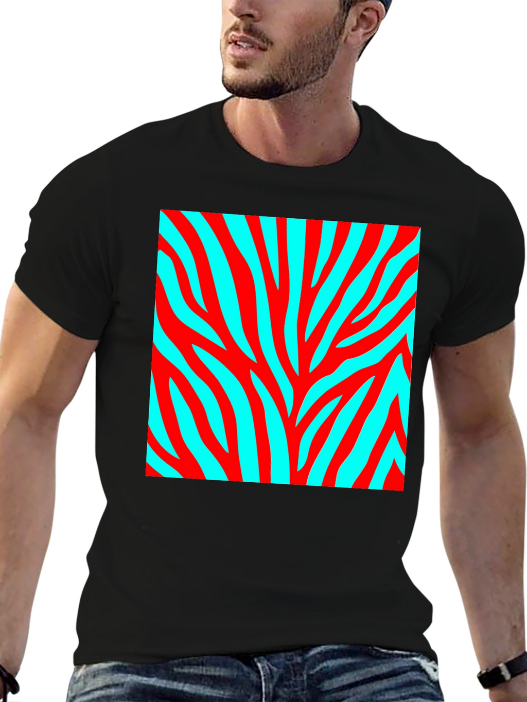 Bold Zebra Stripe Graphic Tee - Black Cotton Blend