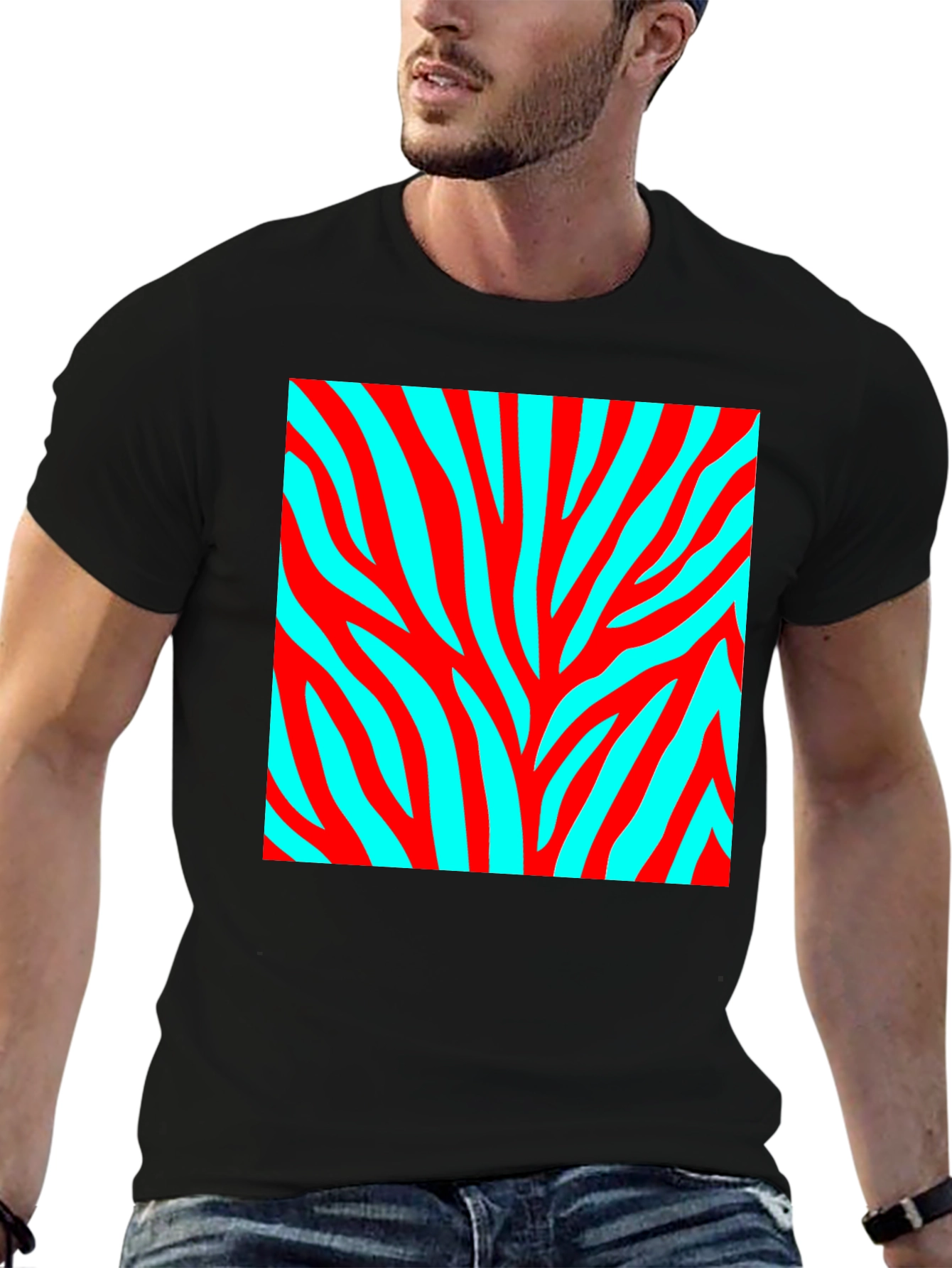 Bold Zebra Stripe Graphic Tee - Black Cotton Blend