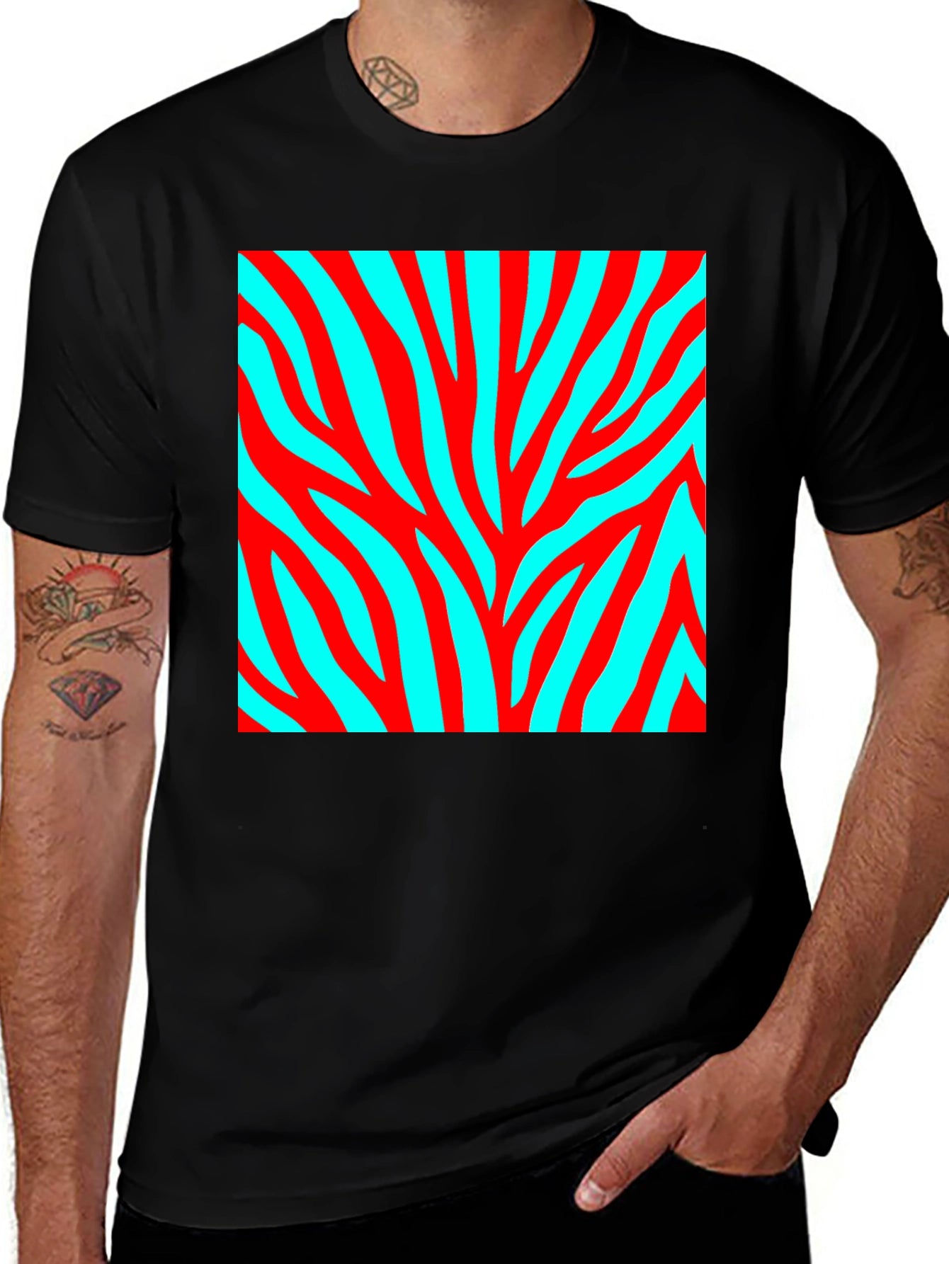 Bold Zebra Stripe Graphic Tee - Black Cotton Blend
