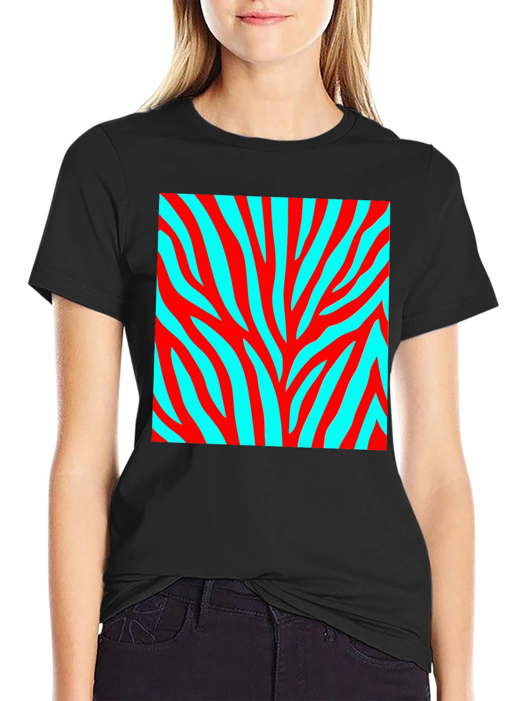 Bold Zebra Stripe Graphic Tee - Black Cotton Blend