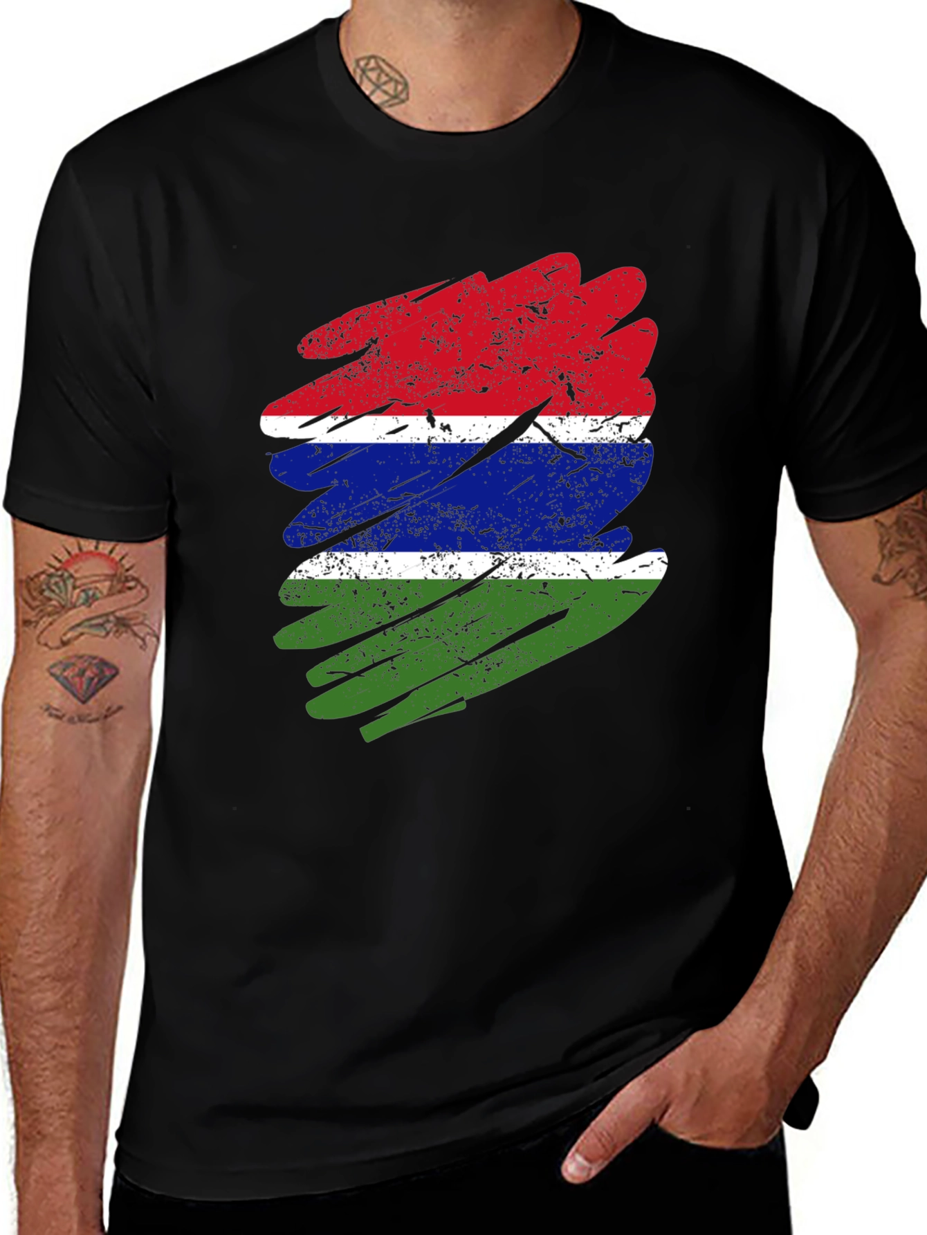 Gambia Flag Distressed T-Shirt - Black