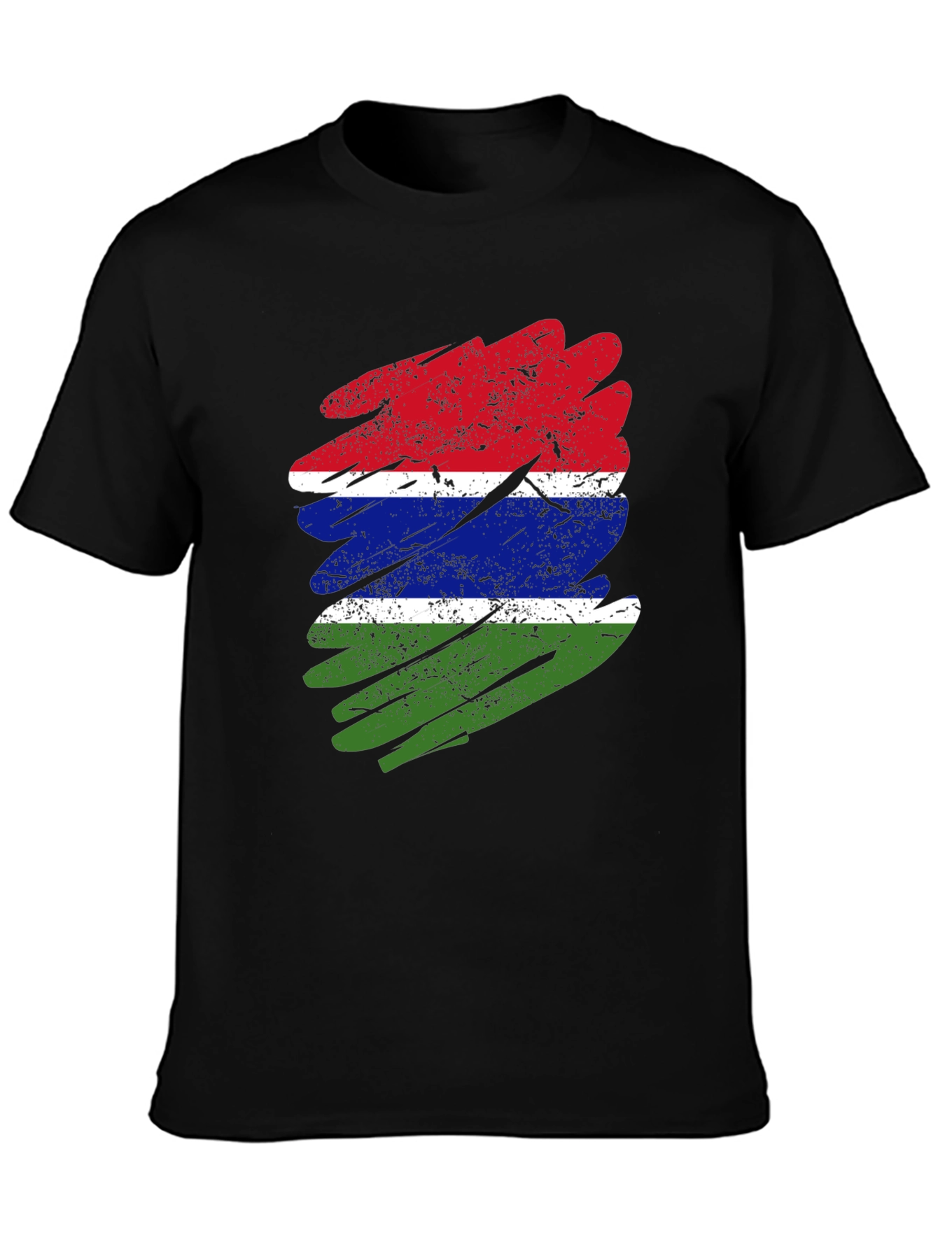 Gambia Flag Distressed T-Shirt - Black