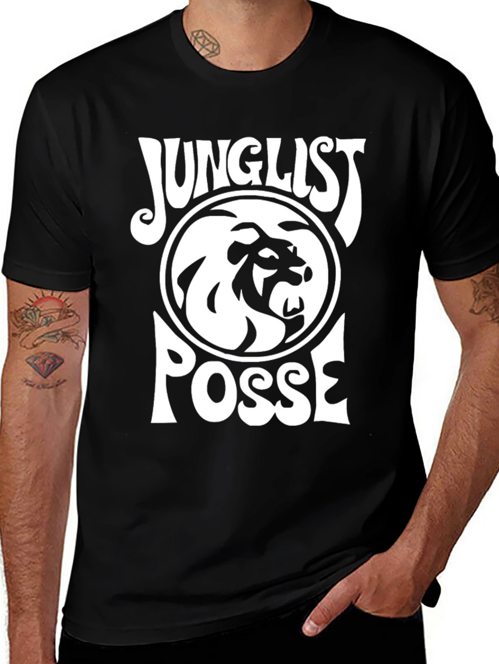Junglist Posse Black T-Shirt Lion Design