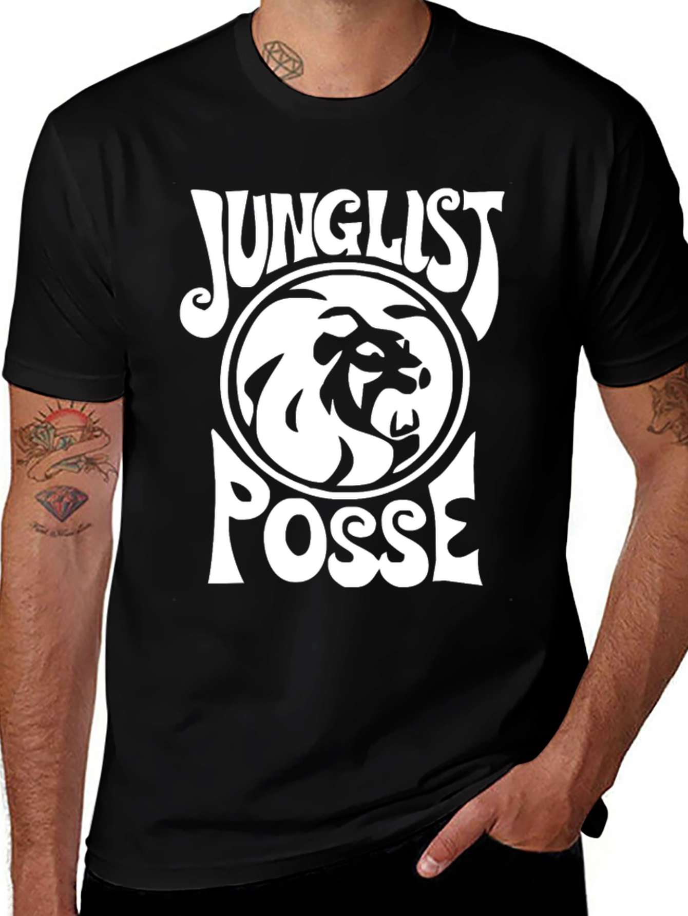 Junglist Posse Black T-Shirt Lion Design