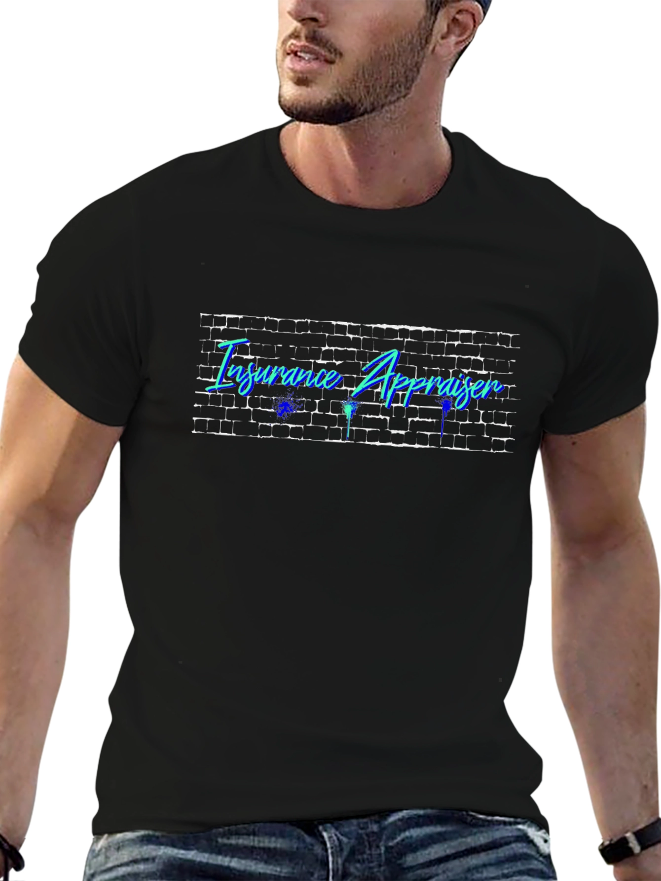 Insurance Appraiser Black T-Shirt - Brick Wall Design