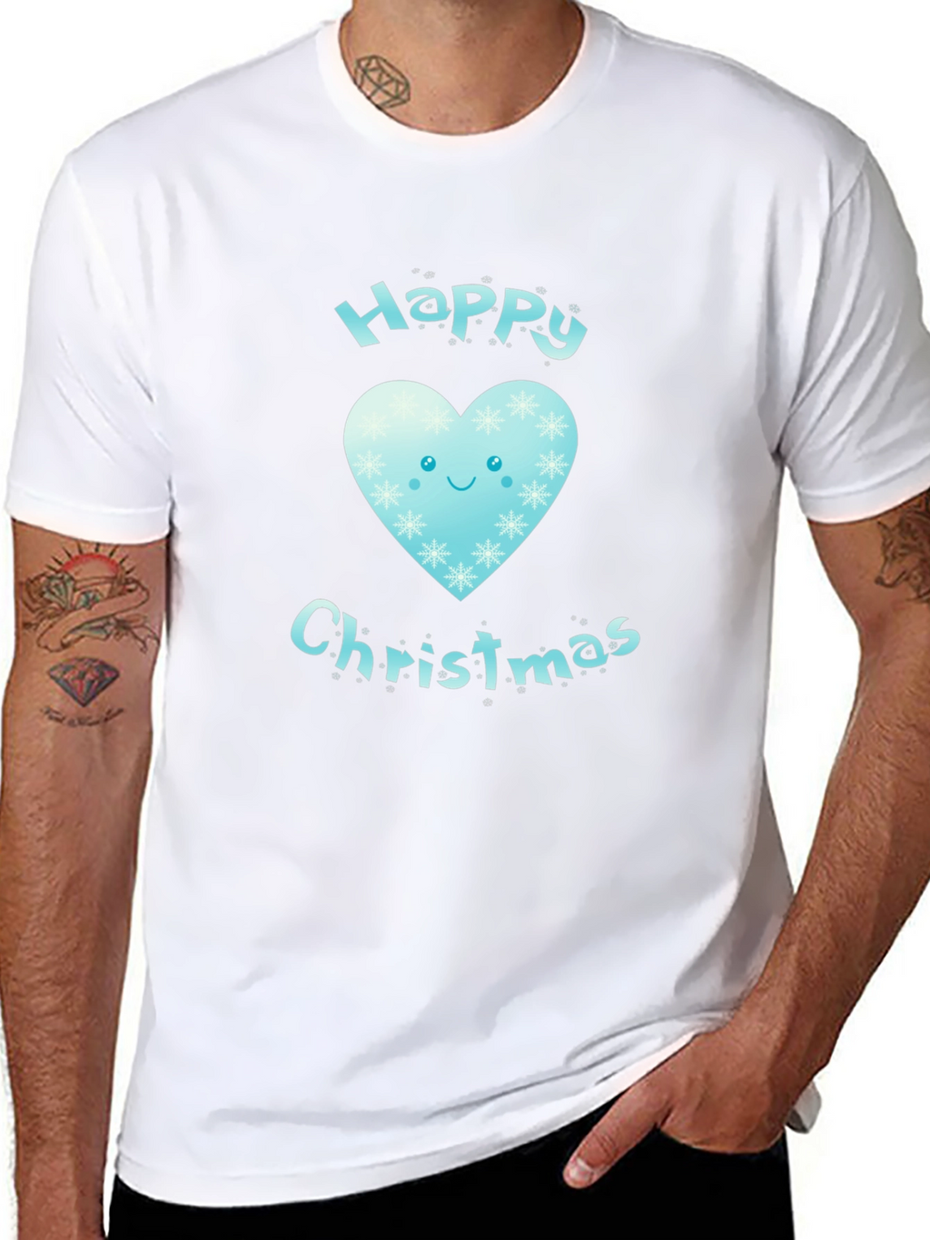 Happy Christmas Heart Graphic Tee - Black
