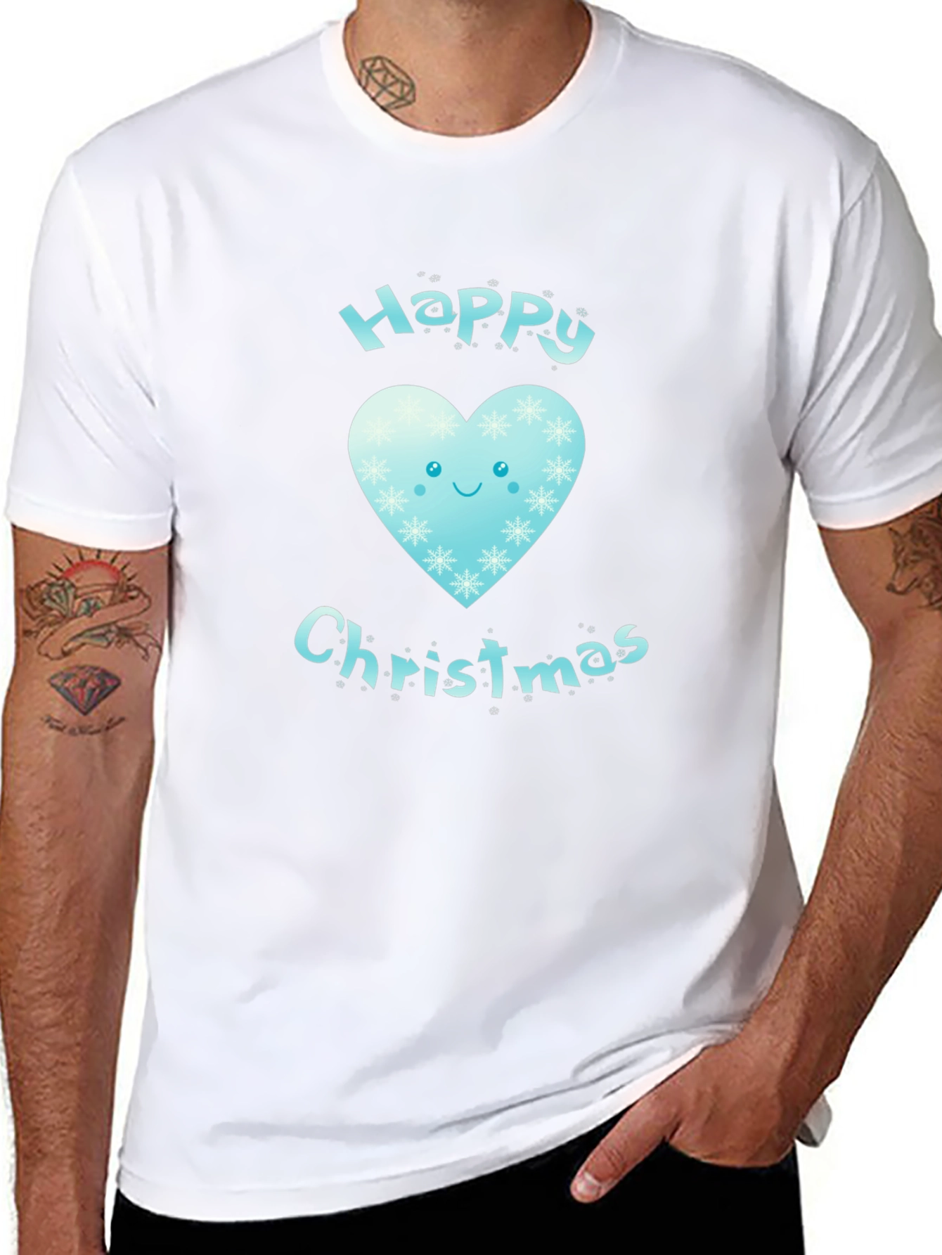 Happy Christmas Heart Graphic Tee - Black