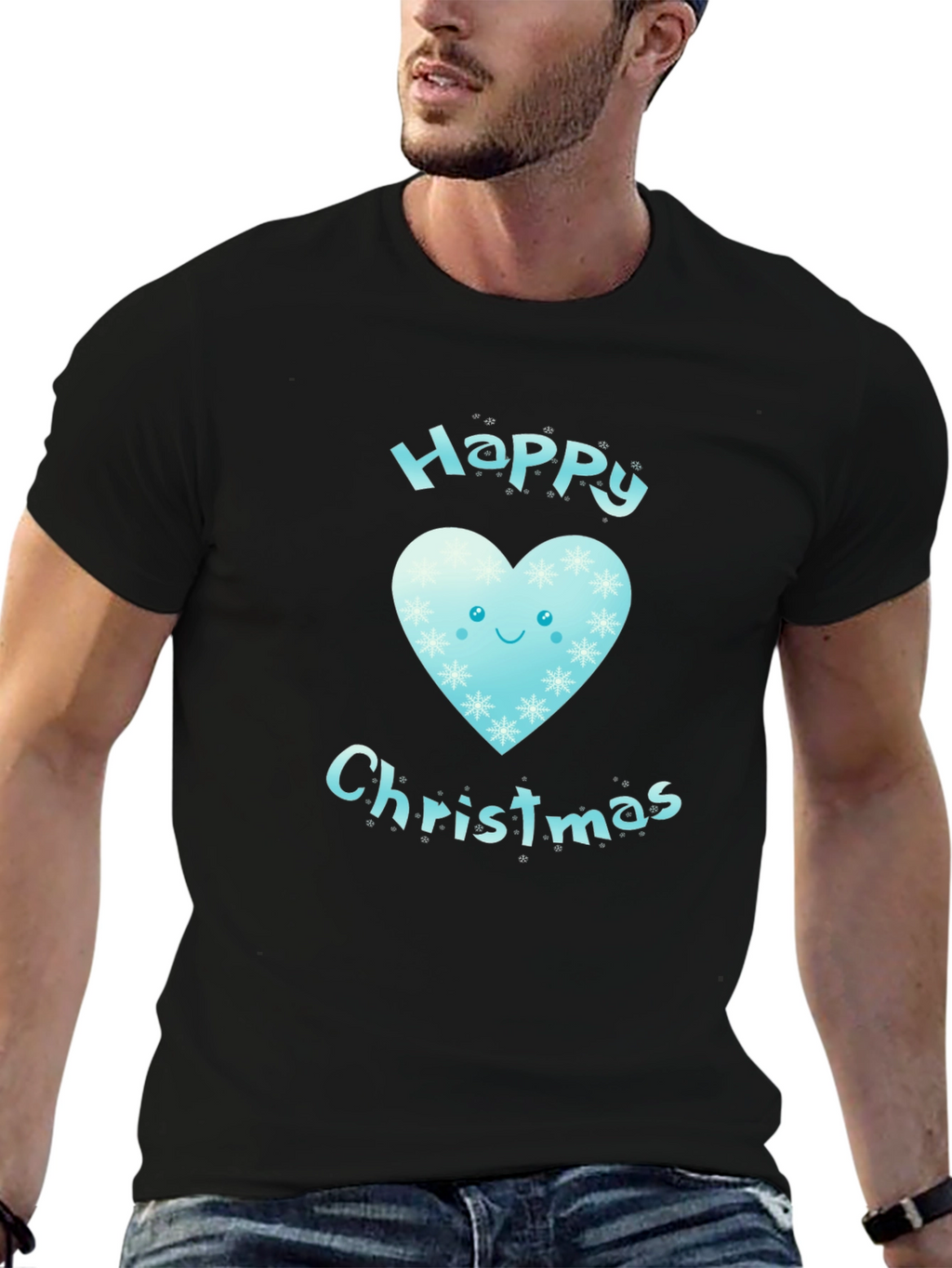 Happy Christmas Heart Graphic Tee - Black