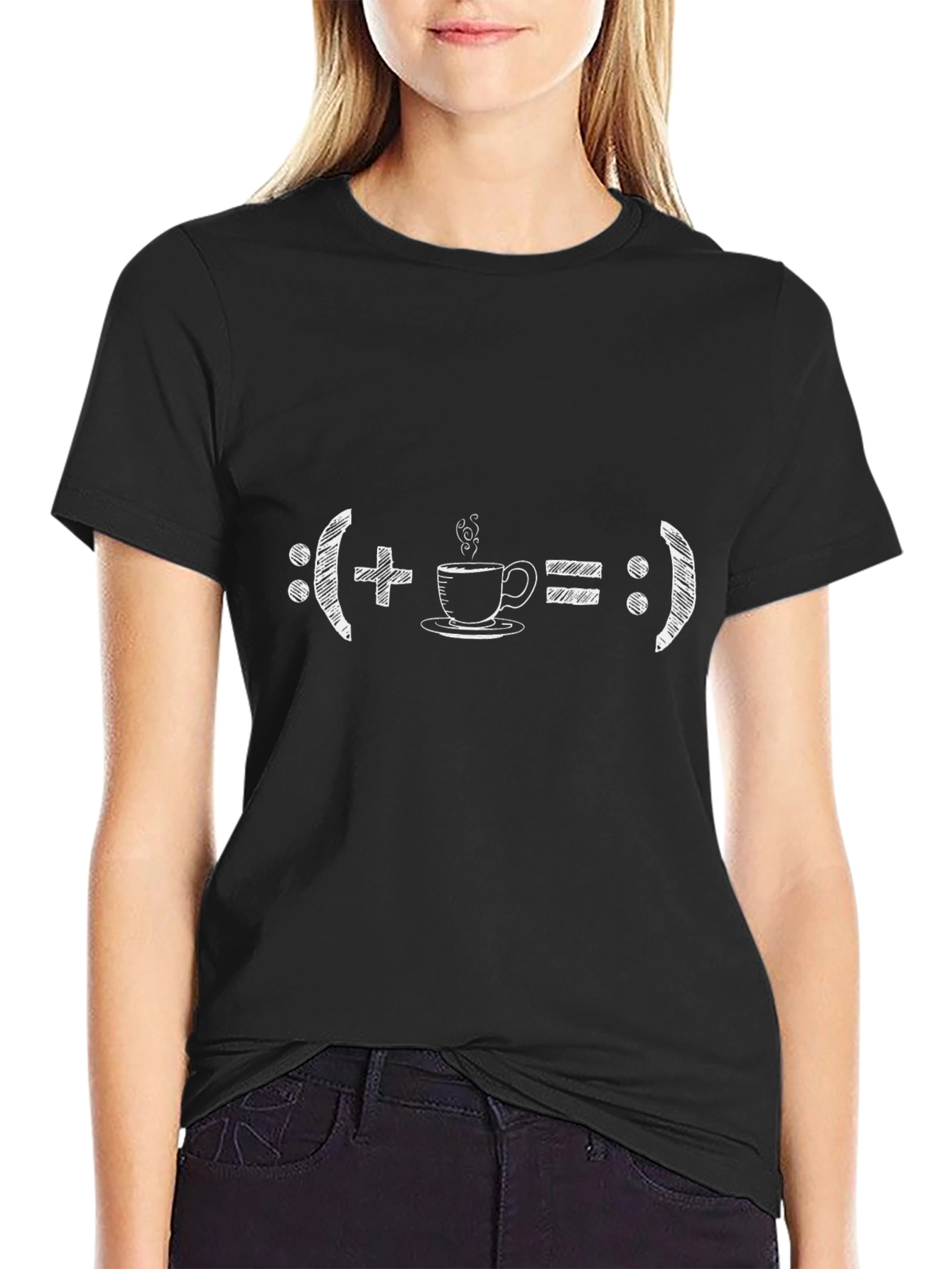 Coffee = Happy Face Black Graphic T-Shirt