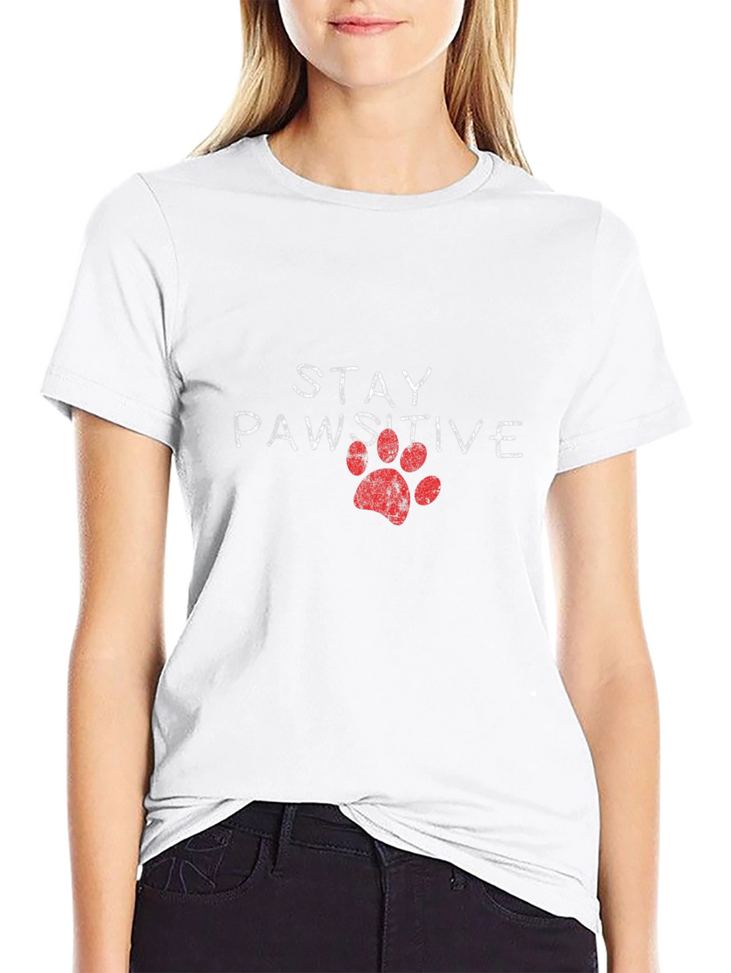Stay Pawsitive Tee: Red Paw Print Graphic T-Shirt