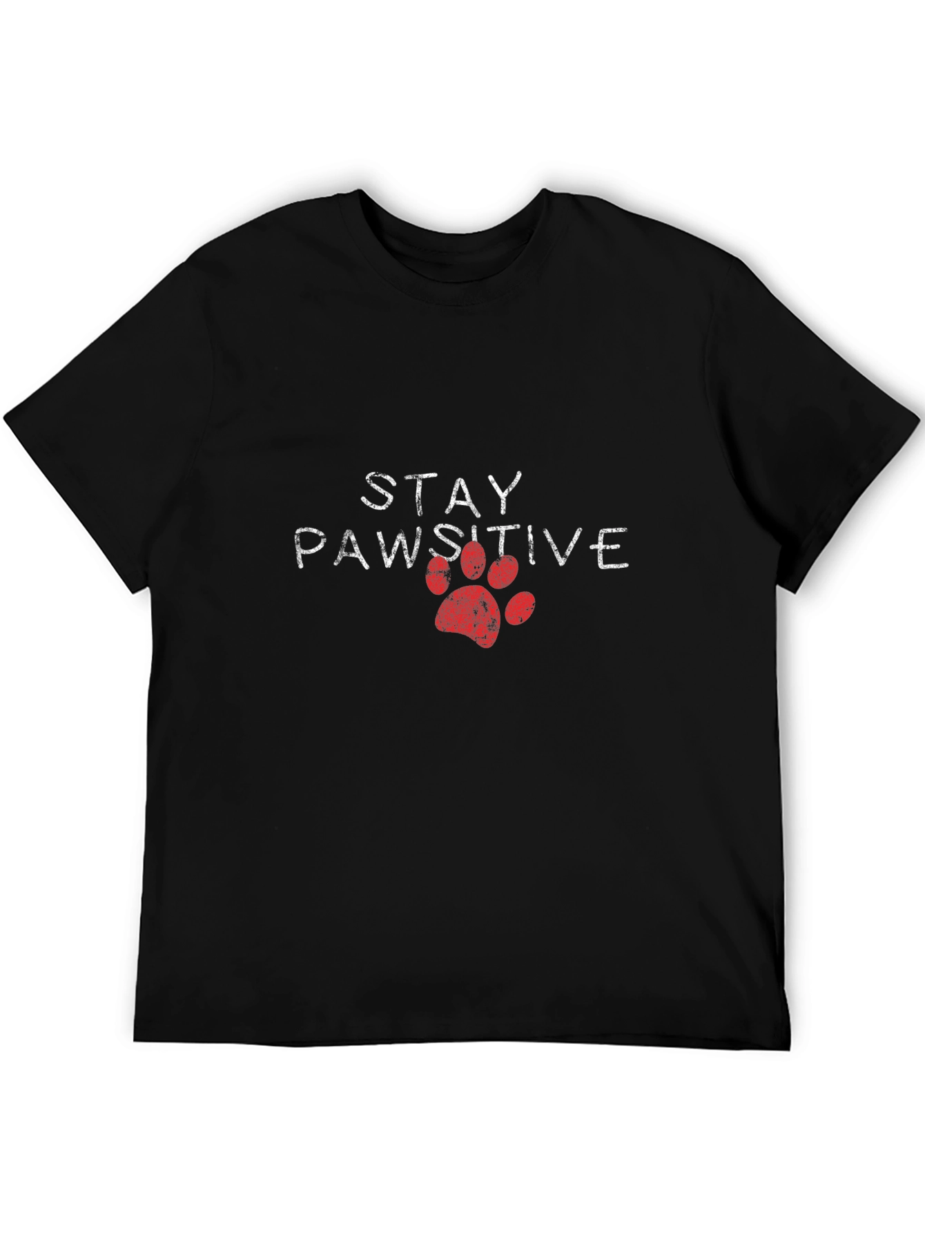 Stay Pawsitive Tee: Red Paw Print Graphic T-Shirt