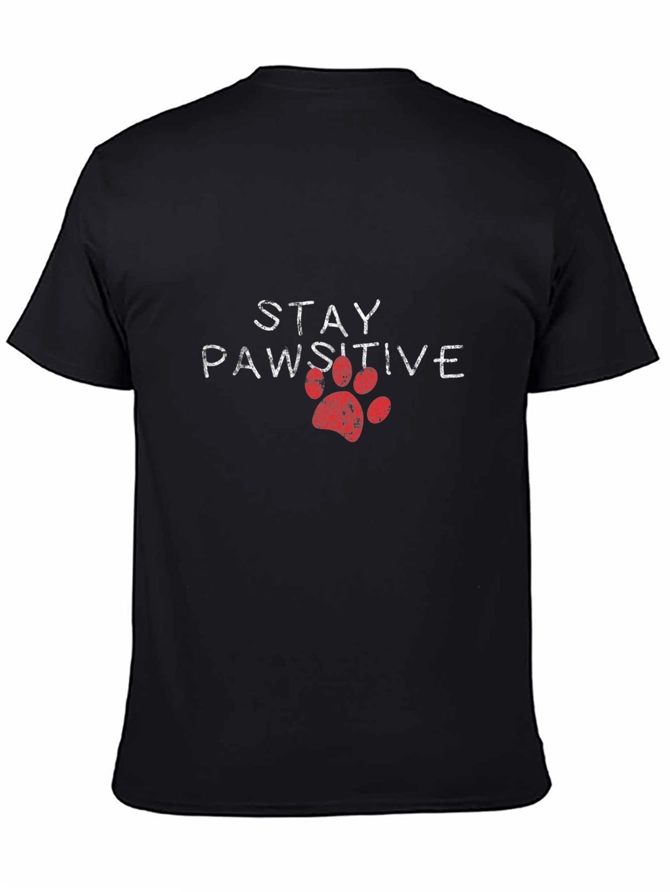 Stay Pawsitive Tee: Red Paw Print Graphic T-Shirt
