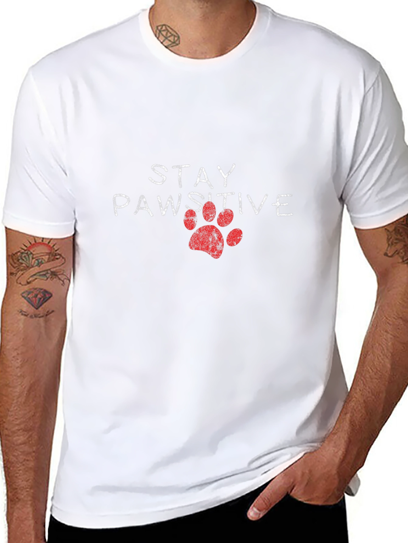 Stay Pawsitive Tee: Red Paw Print Graphic T-Shirt