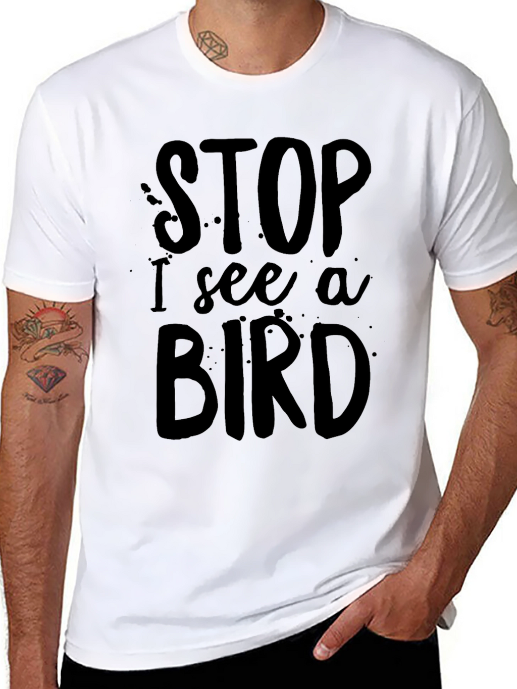 Funny Stop I See a Bird Black T-Shirt