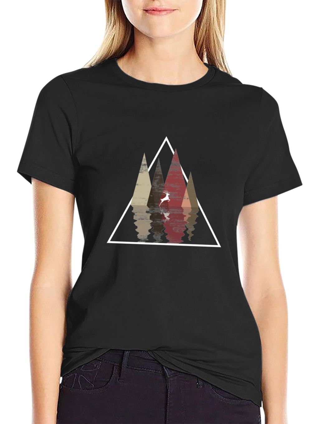 Geometric Deer & Mountain Graphic Tee