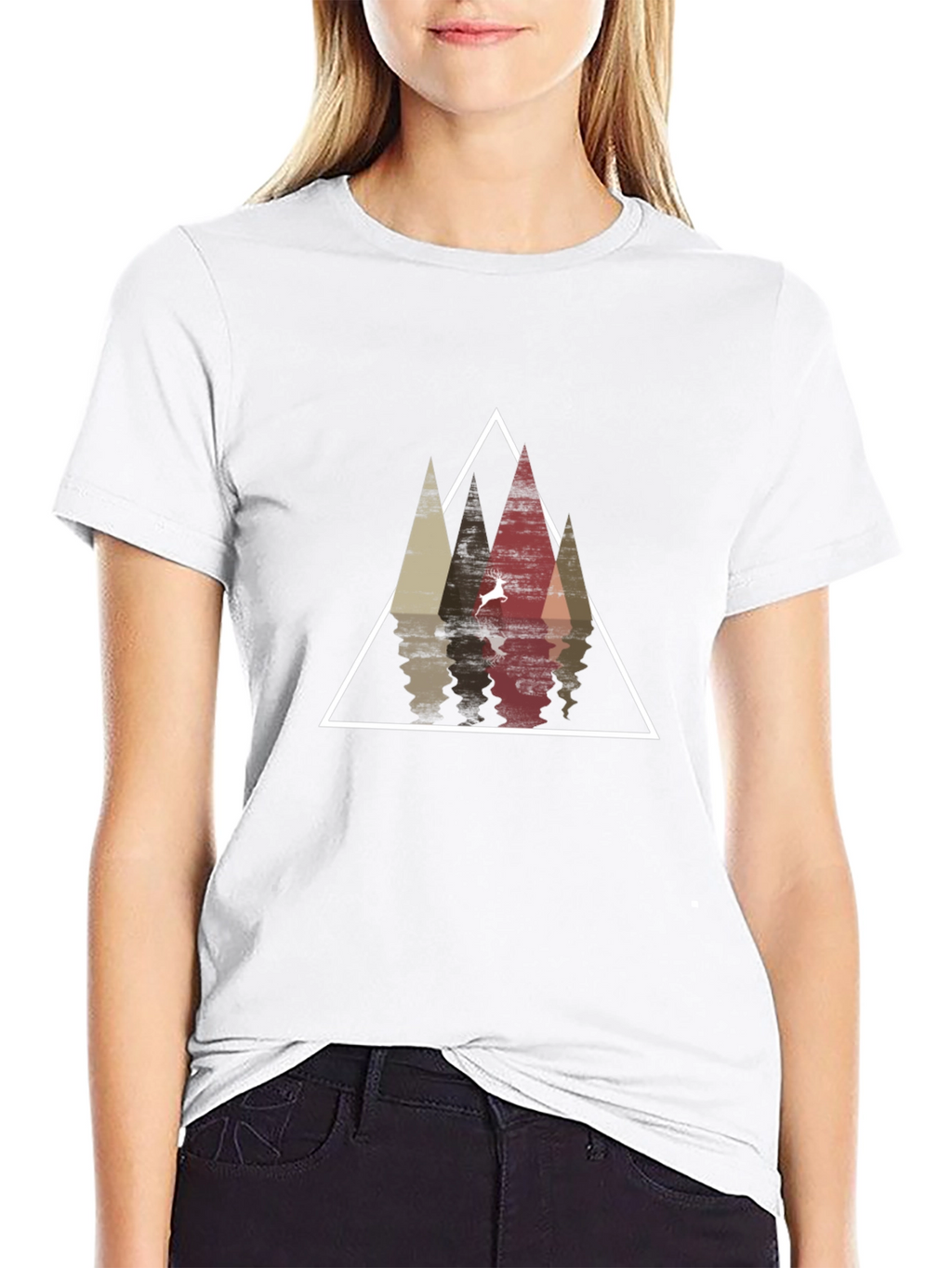 Geometric Deer & Mountain Graphic Tee
