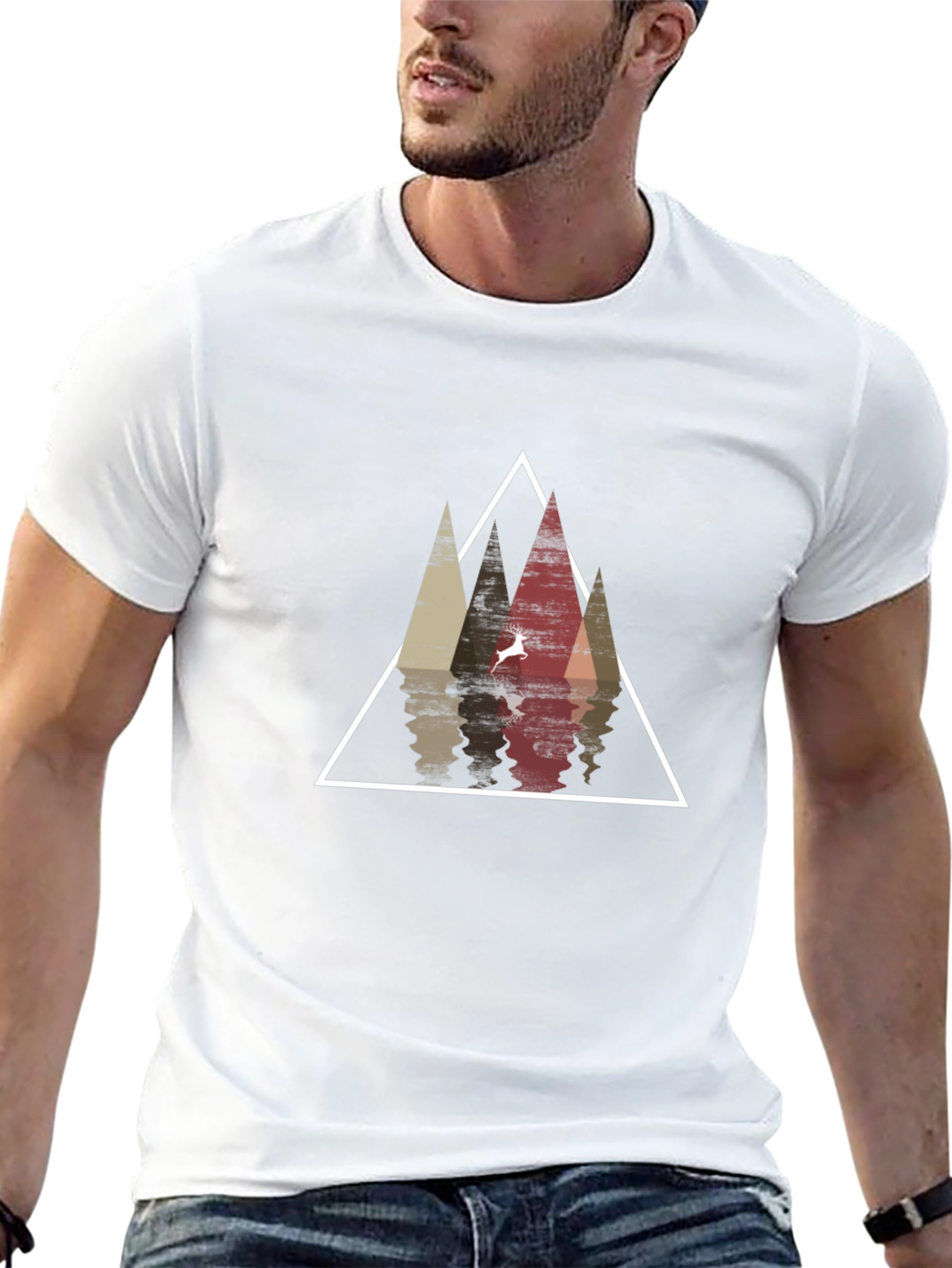 Geometric Deer & Mountain Graphic Tee