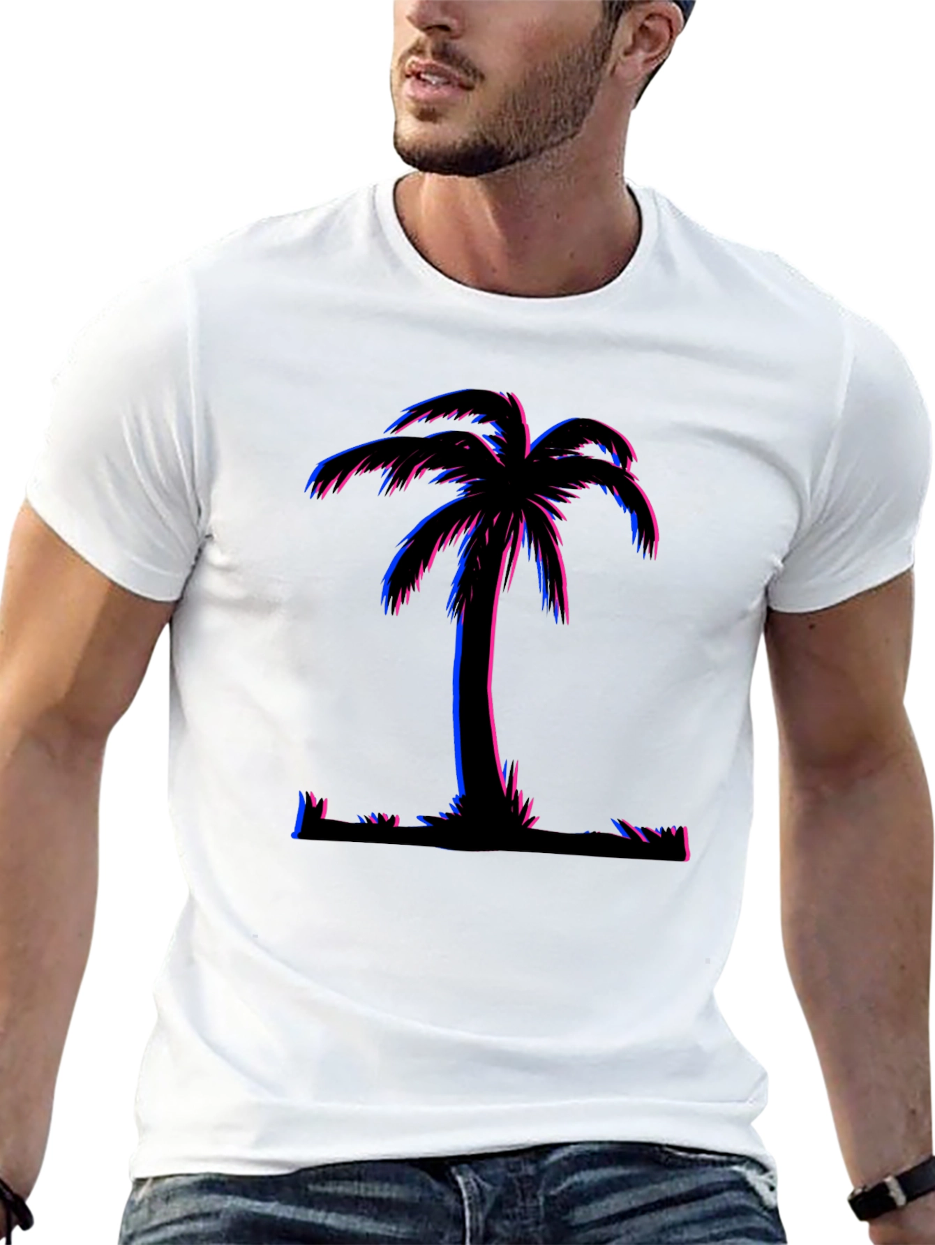 Vaporwave Palm Tree Graphic T-Shirt - Black