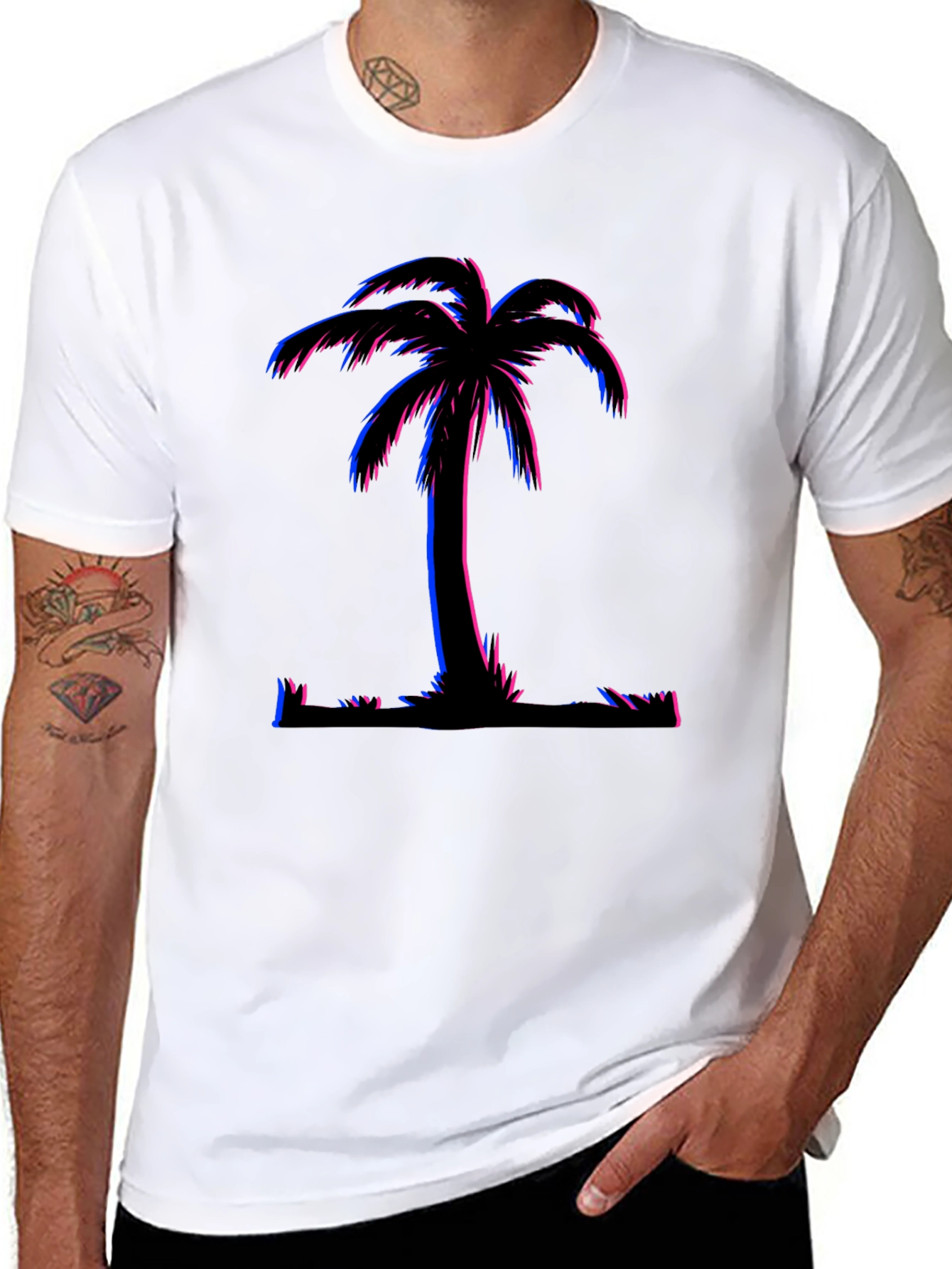 Vaporwave Palm Tree Graphic T-Shirt - Black