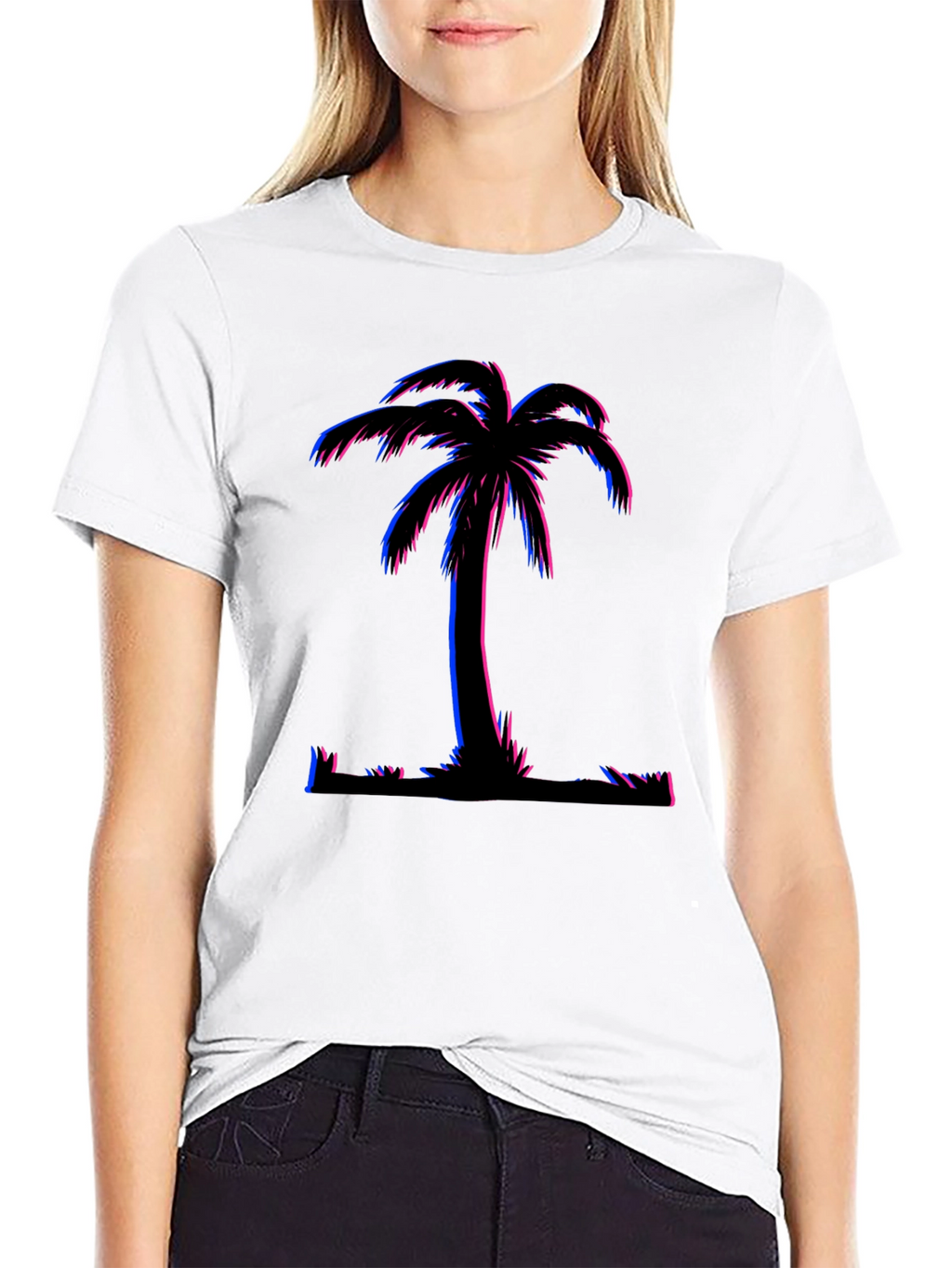 Vaporwave Palm Tree Graphic T-Shirt - Black