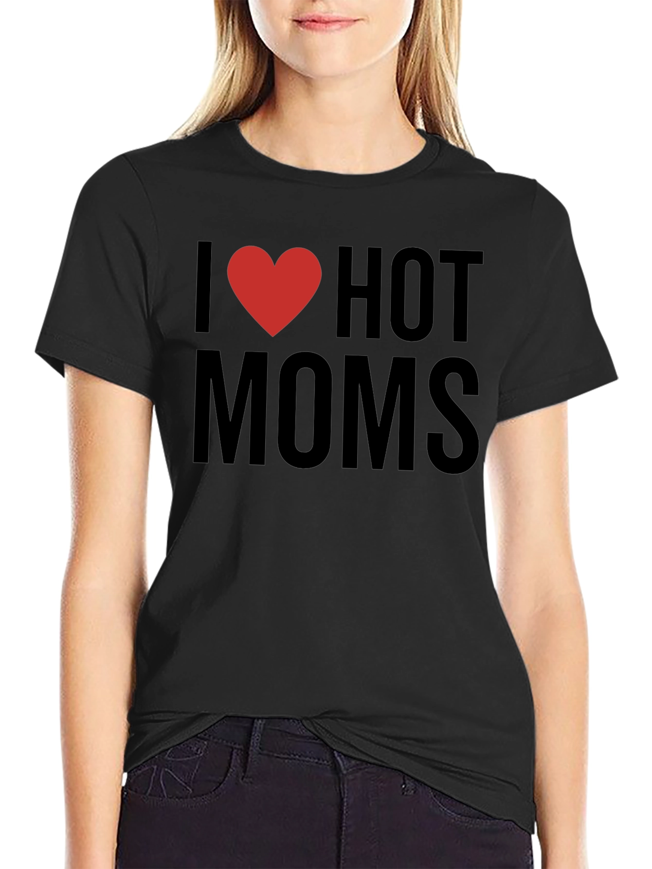 I Heart Hot Moms Black Graphic Tee
