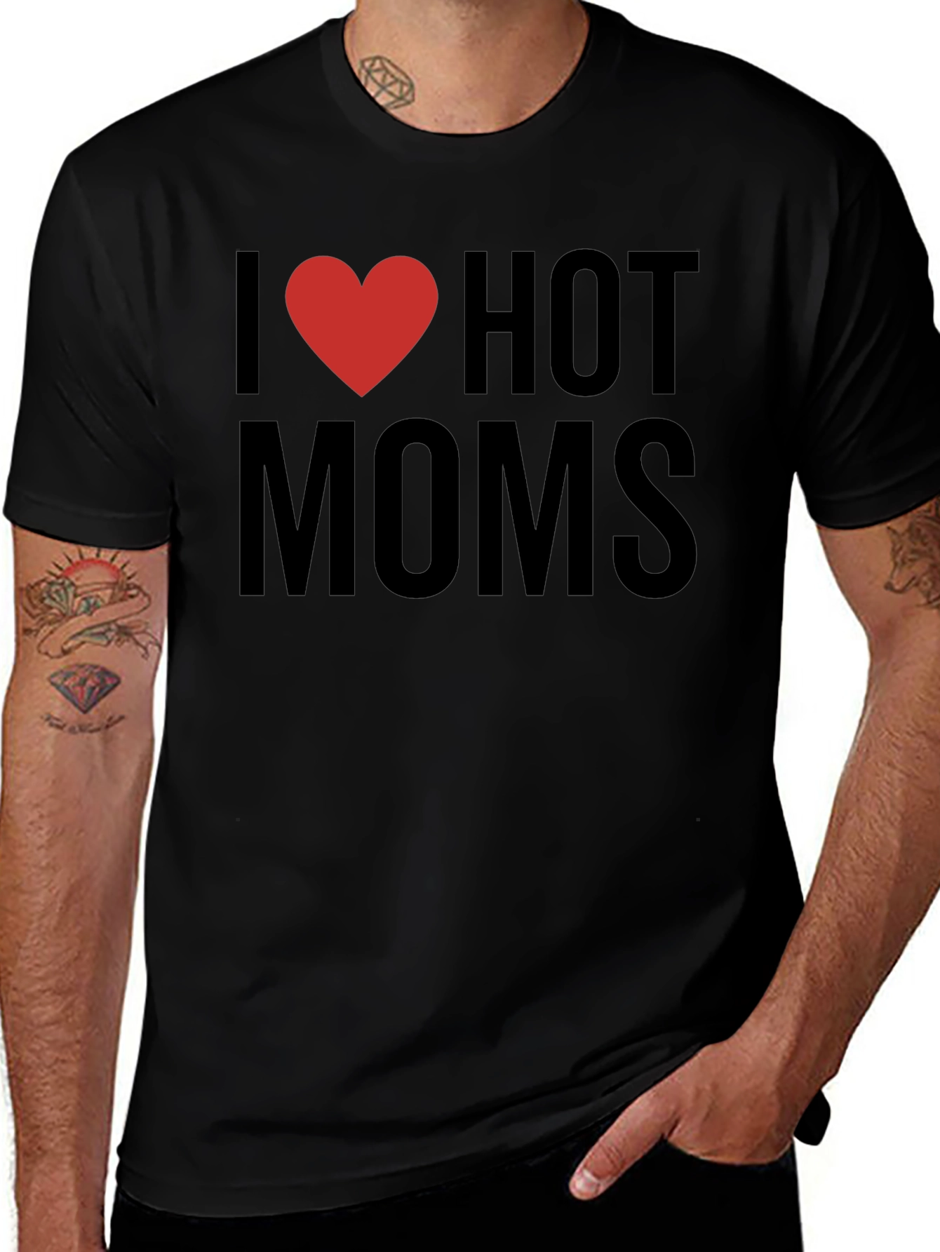 I Heart Hot Moms Black Graphic Tee