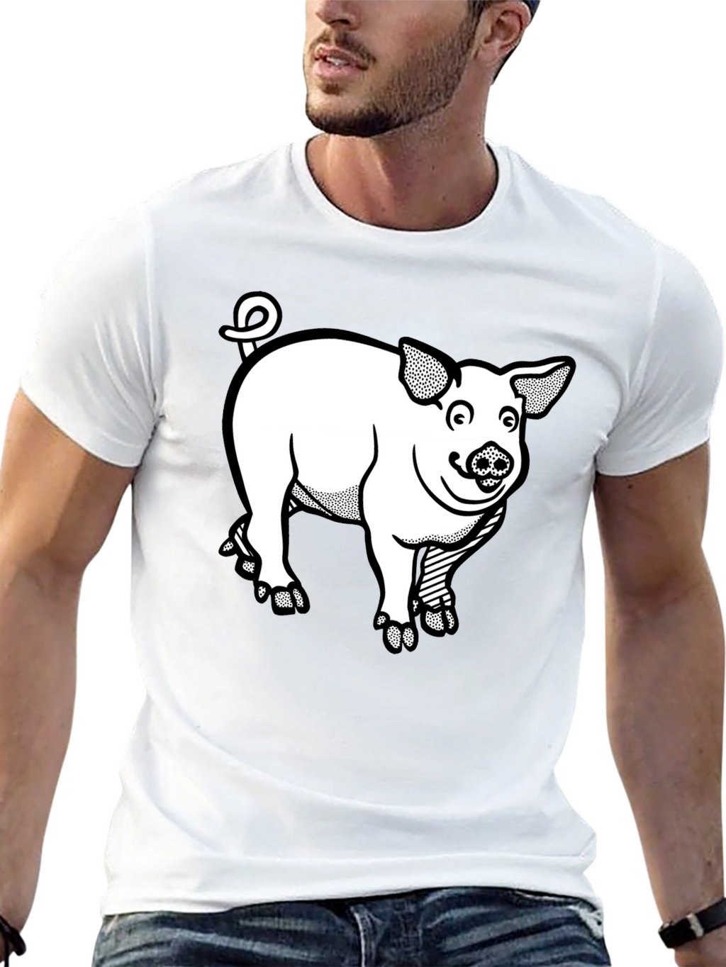 Cartoon Pig Graphic Tee - Black T-Shirt