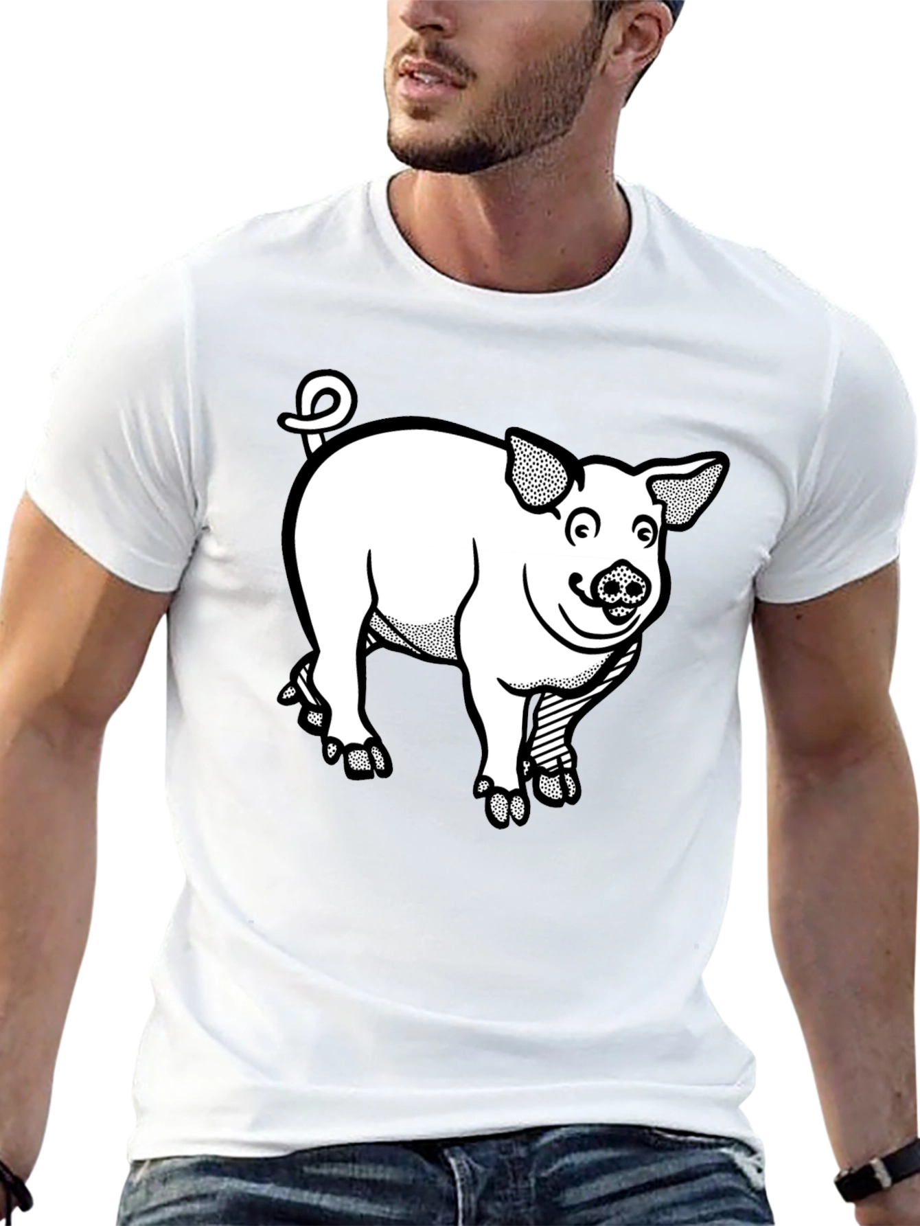 Cartoon Pig Graphic Tee - Black T-Shirt