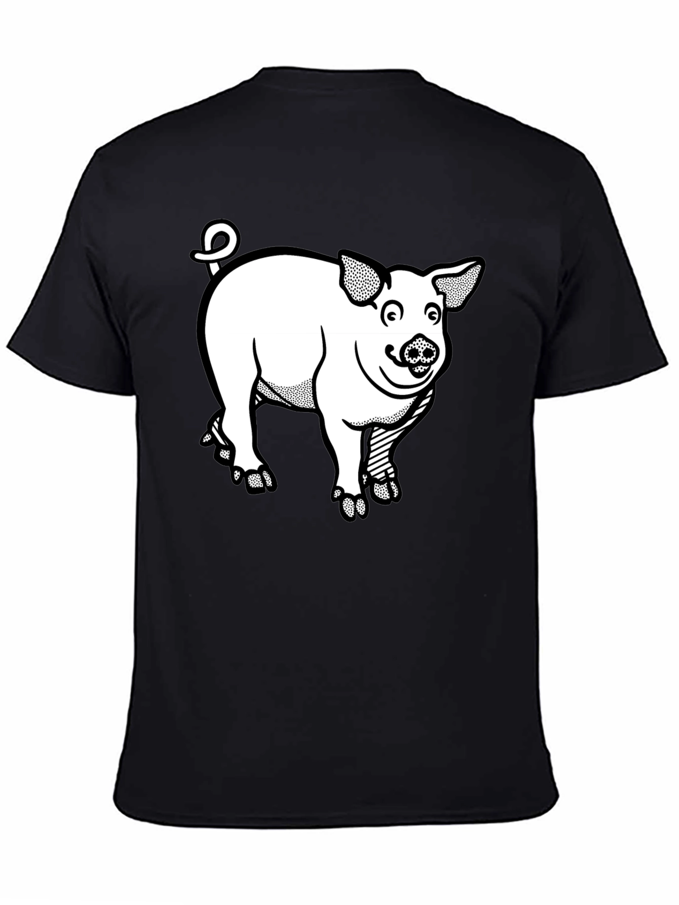 Cartoon Pig Graphic Tee - Black T-Shirt