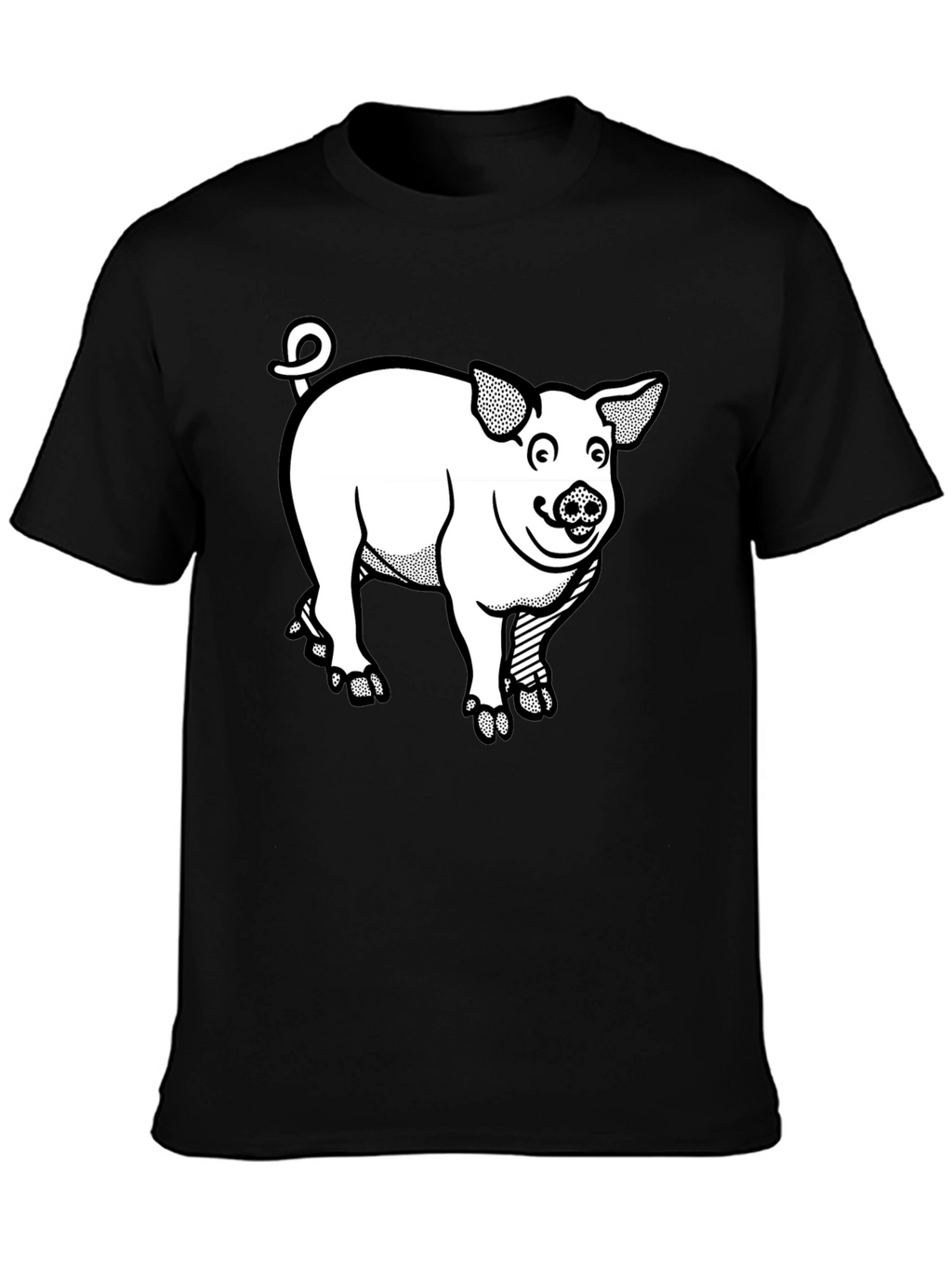 Cartoon Pig Graphic Tee - Black T-Shirt