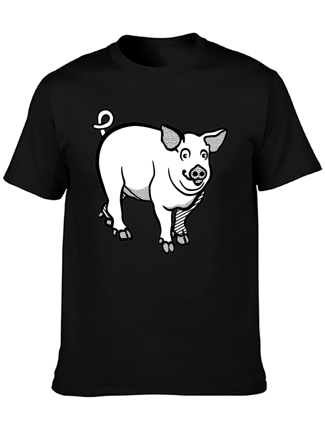 Cartoon Pig Graphic Tee - Black T-Shirt