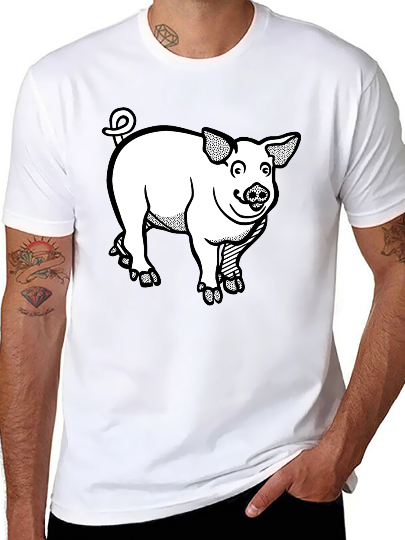 Cartoon Pig Graphic Tee - Black T-Shirt