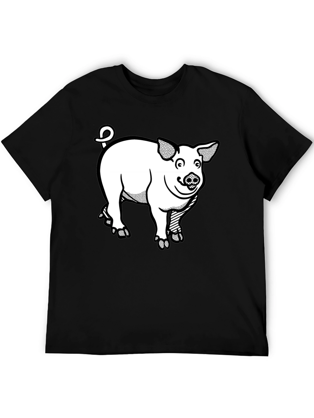 Cartoon Pig Graphic Tee - Black T-Shirt