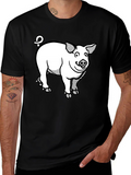 Cartoon Pig Graphic Tee - Black T-Shirt