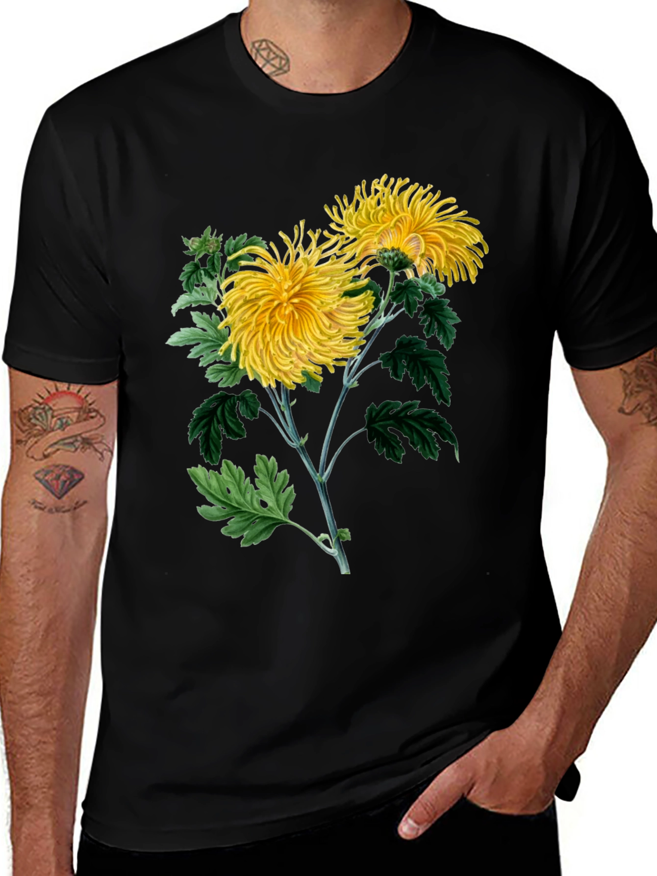 Botanical Chrysanthemum Graphic T-Shirt