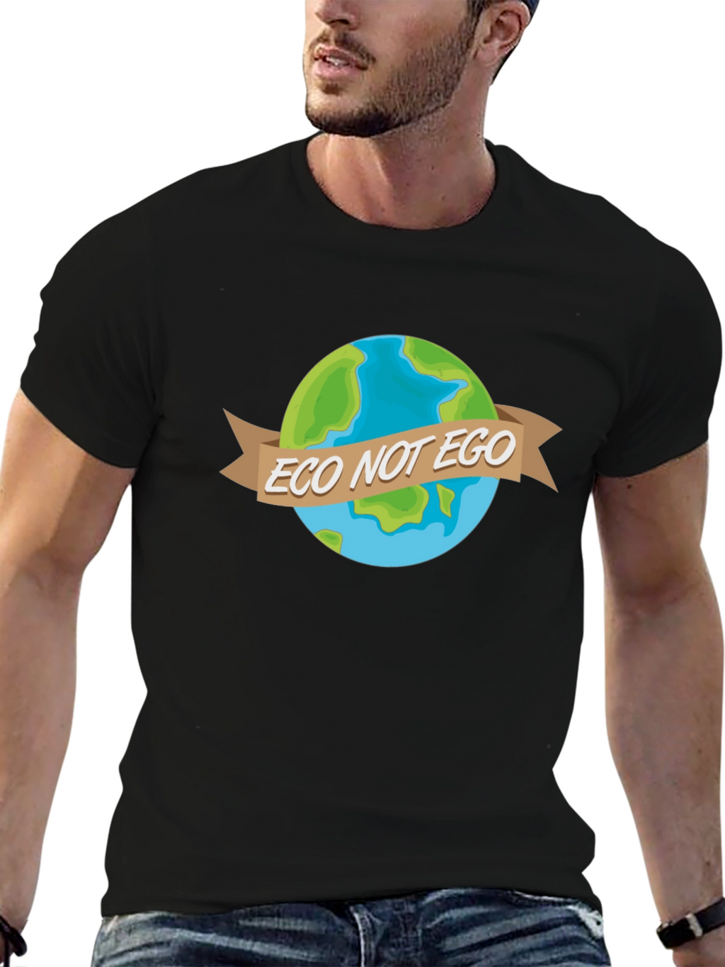 Eco Not Ego Earth Graphic Tee - Black