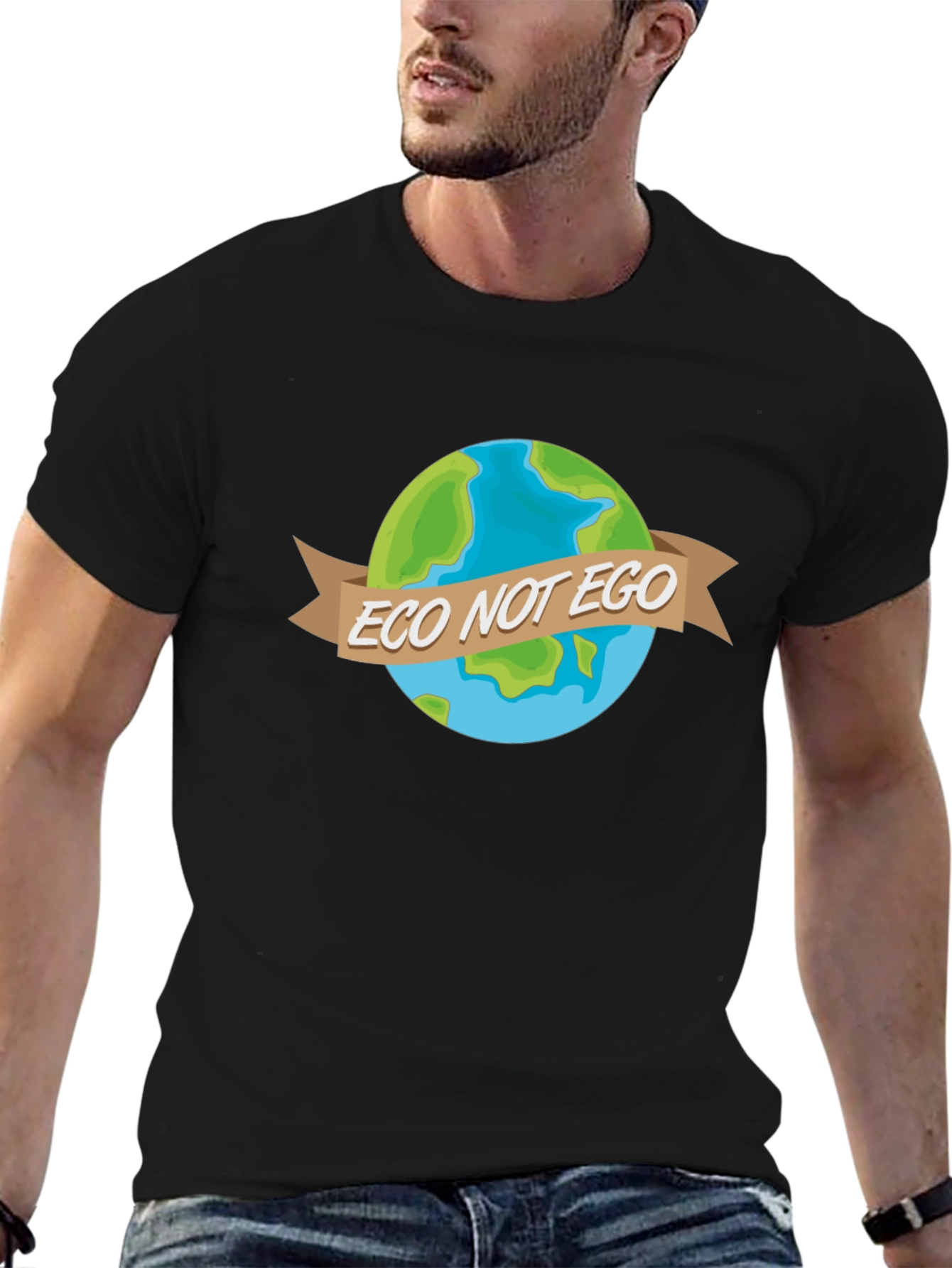 Eco Not Ego Earth Graphic Tee - Black