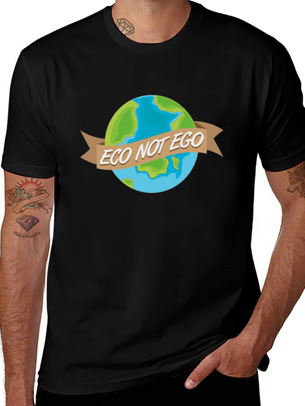 Eco Not Ego Earth Graphic Tee - Black